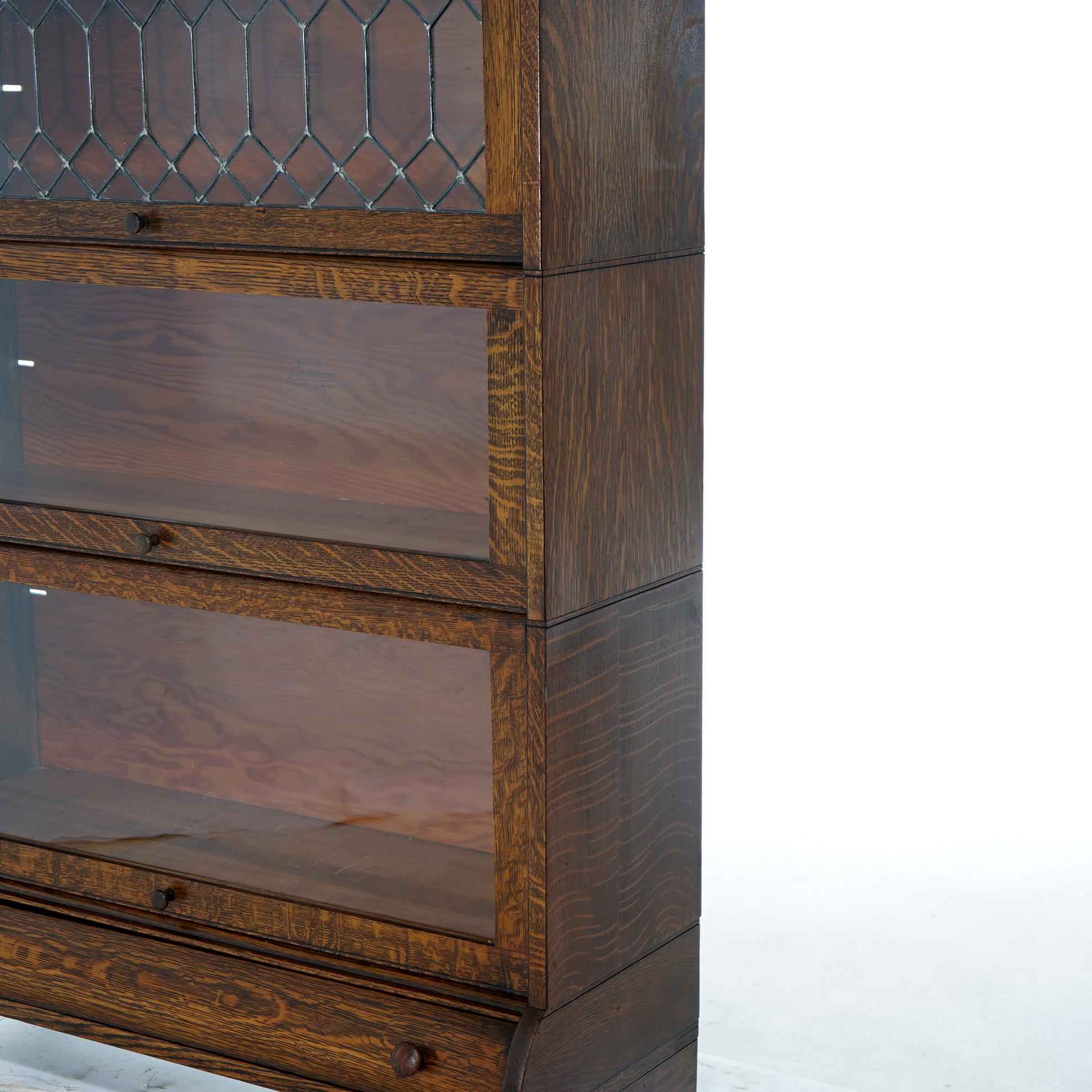 Antique Arts & Crafts Lundstrom Oak & Leaded Glass Barrister Bookcase, c1910 In Good Condition In Big Flats, NY