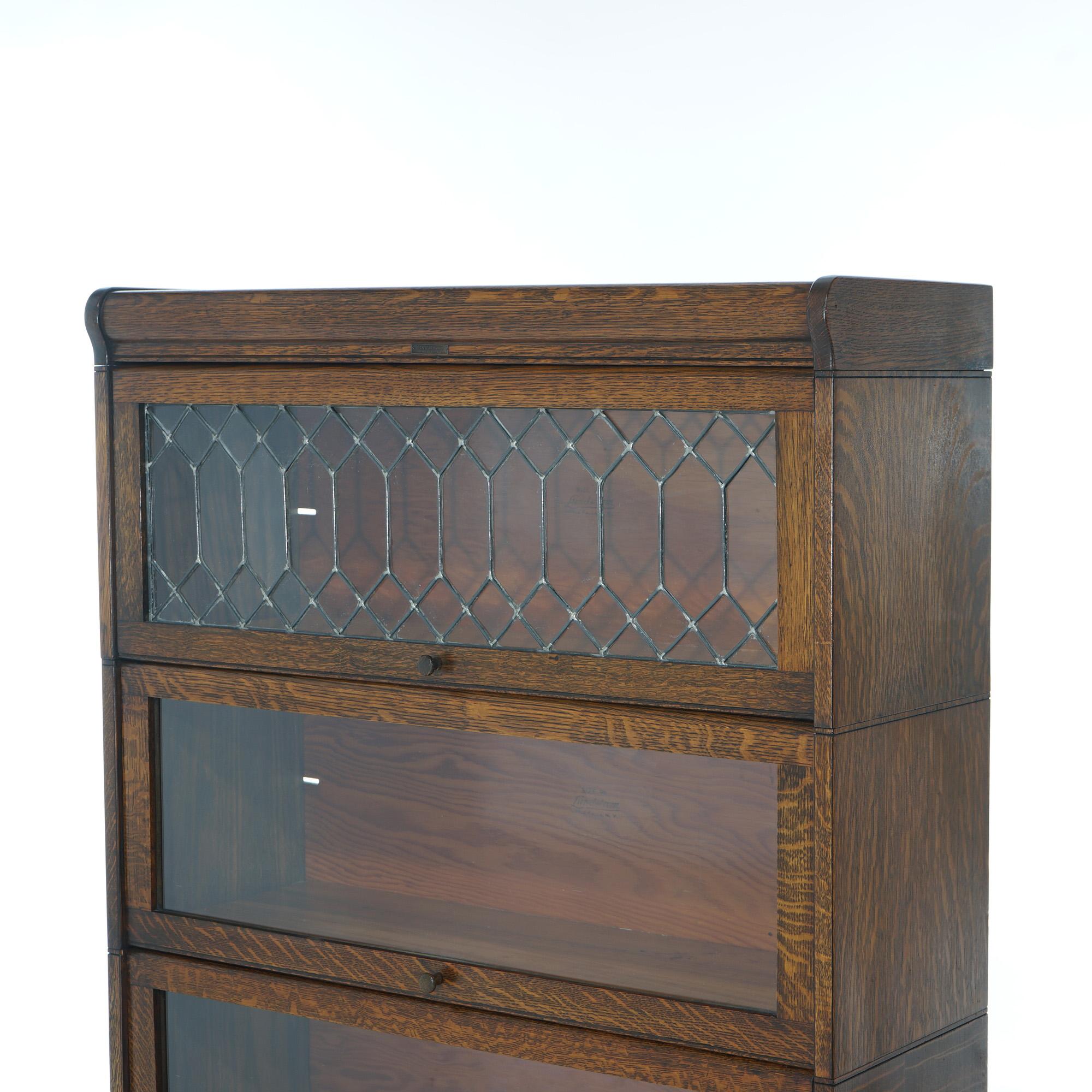 20th Century Antique Arts & Crafts Lundstrom Oak & Leaded Glass Barrister Bookcase, c1910