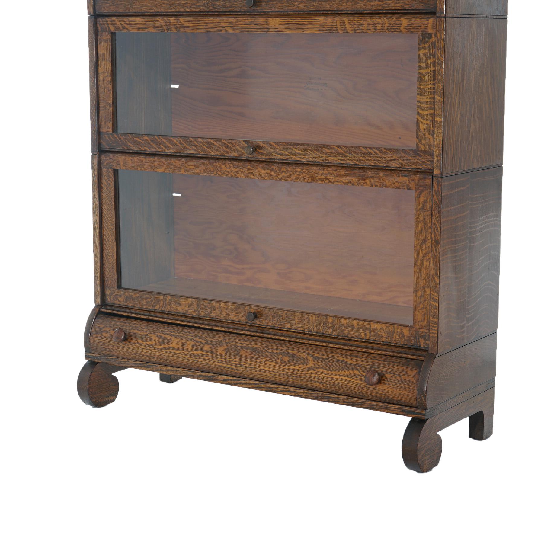 Antique Arts & Crafts Lundstrom Oak & Leaded Glass Barrister Bookcase, c1910 2