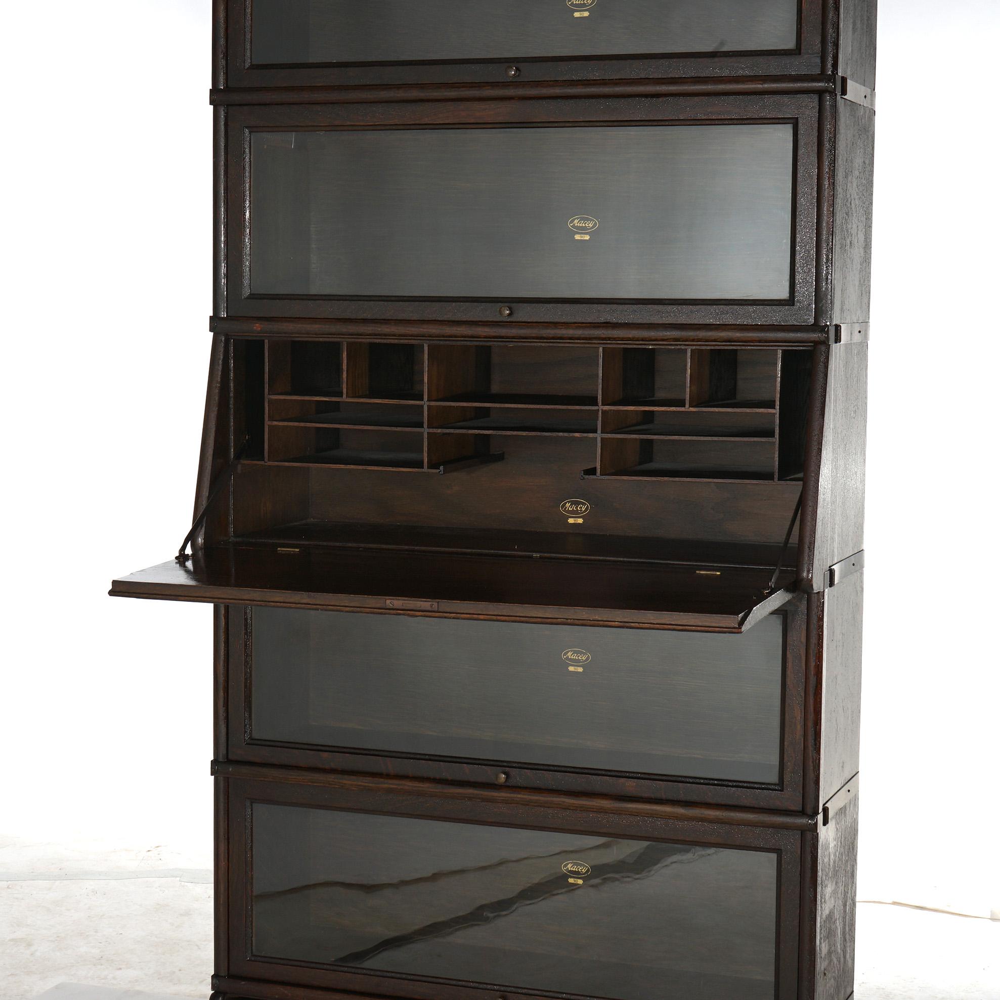 Antique Arts & Crafts Macey Five Stack Oak Barrister Bookcase & Desk c1920 For Sale 3