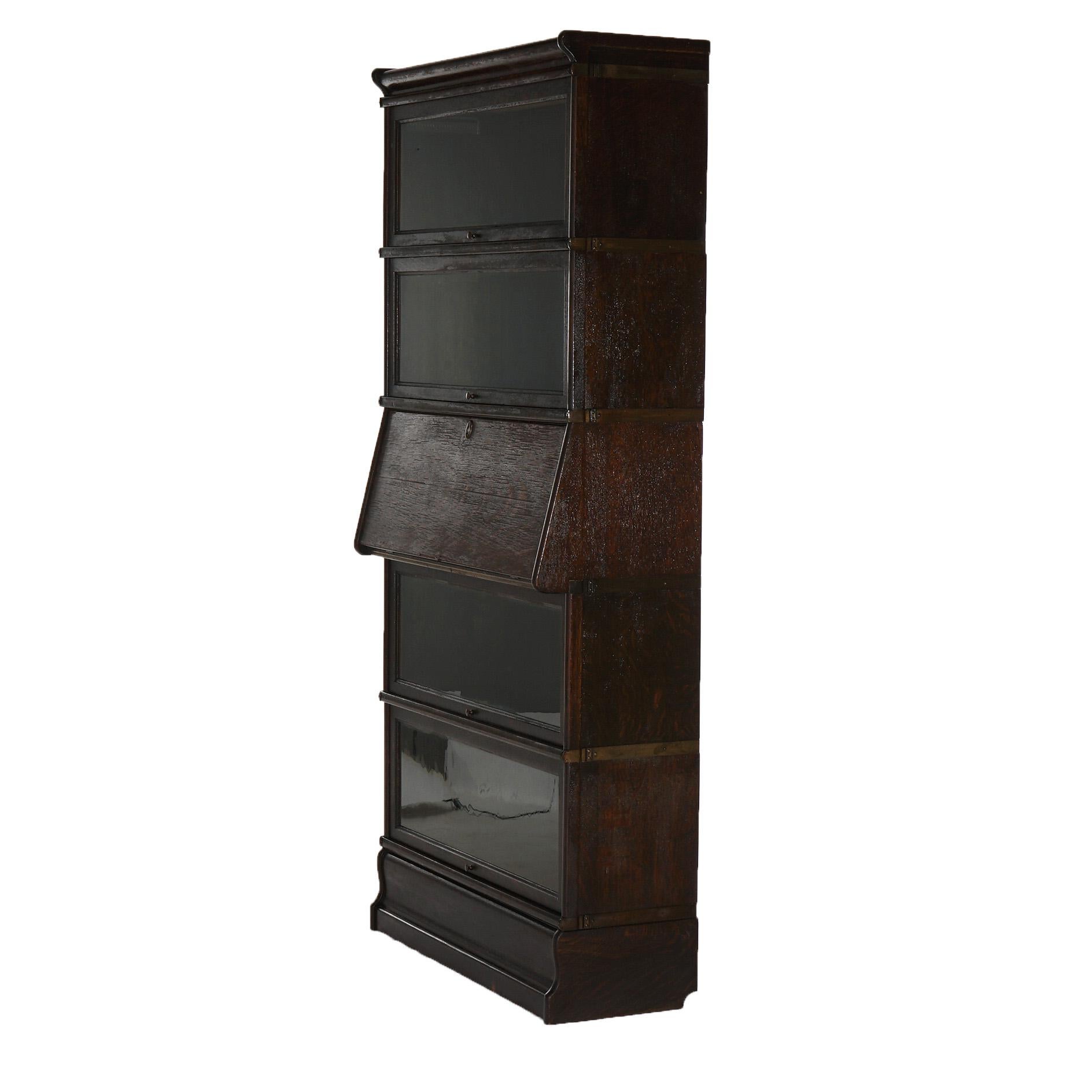 Antique Arts & Crafts Macey Five Stack Oak Barrister Bookcase & Desk c1920 For Sale 4