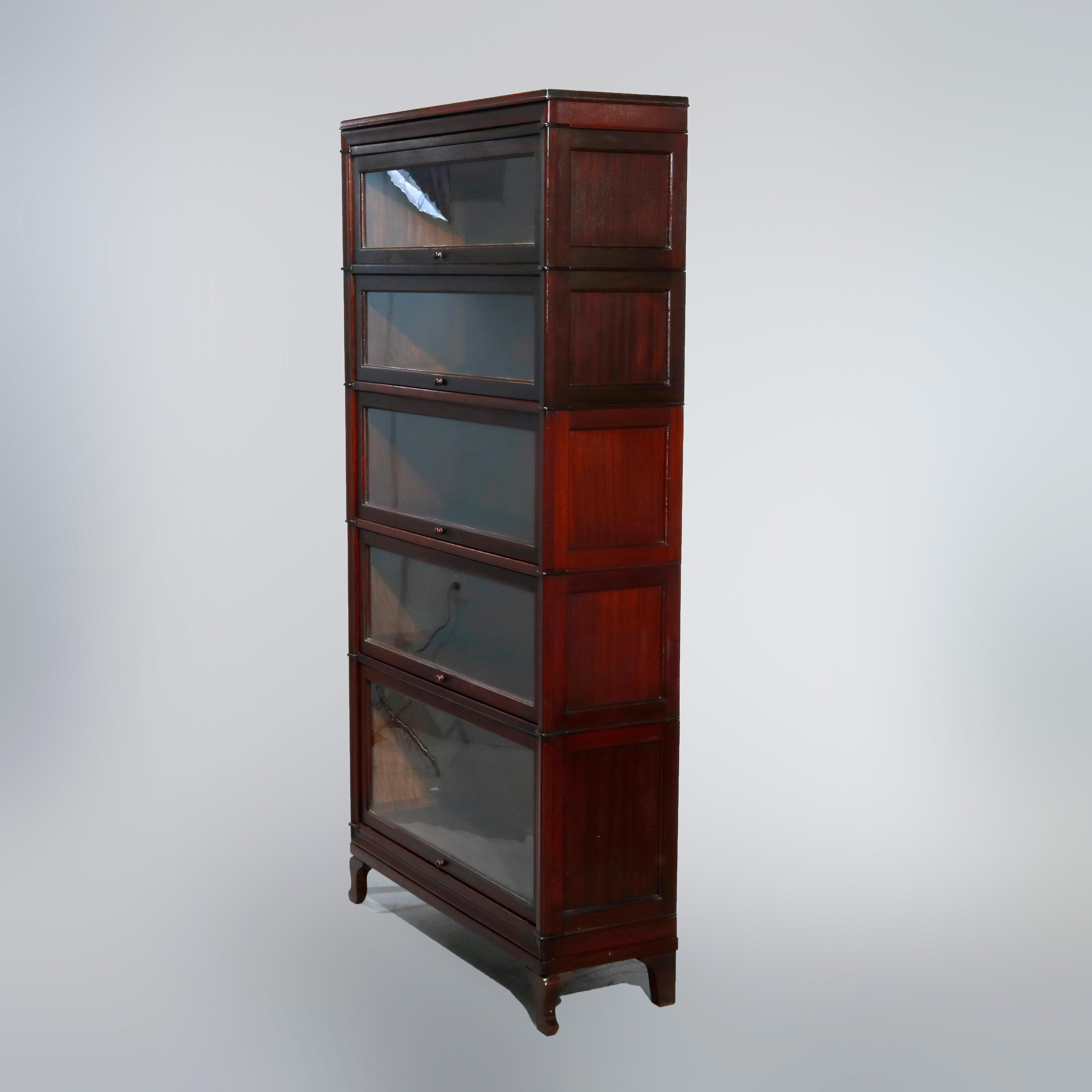 American Antique Arts & Crafts Macey Mahogany Five-Stack Barrister Bookcase, Circa 1910