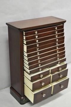 Antique Arts & Crafts Mahogany 15 Drawer Medical Dental Cabinet w/ Marble Base