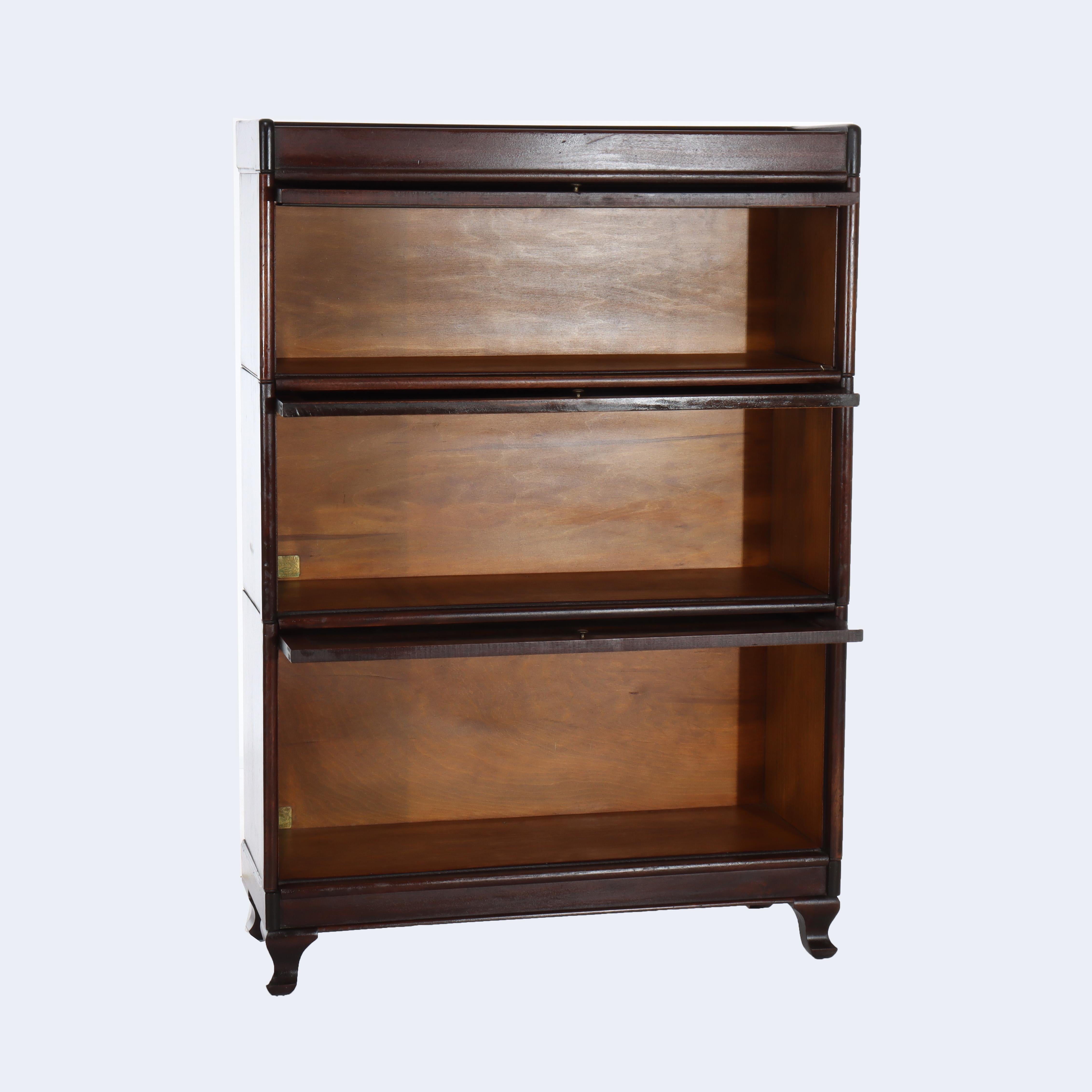 Antique Arts & Crafts Mahogany 3-Stack Barrister Bookcase c1920 in vendita 6