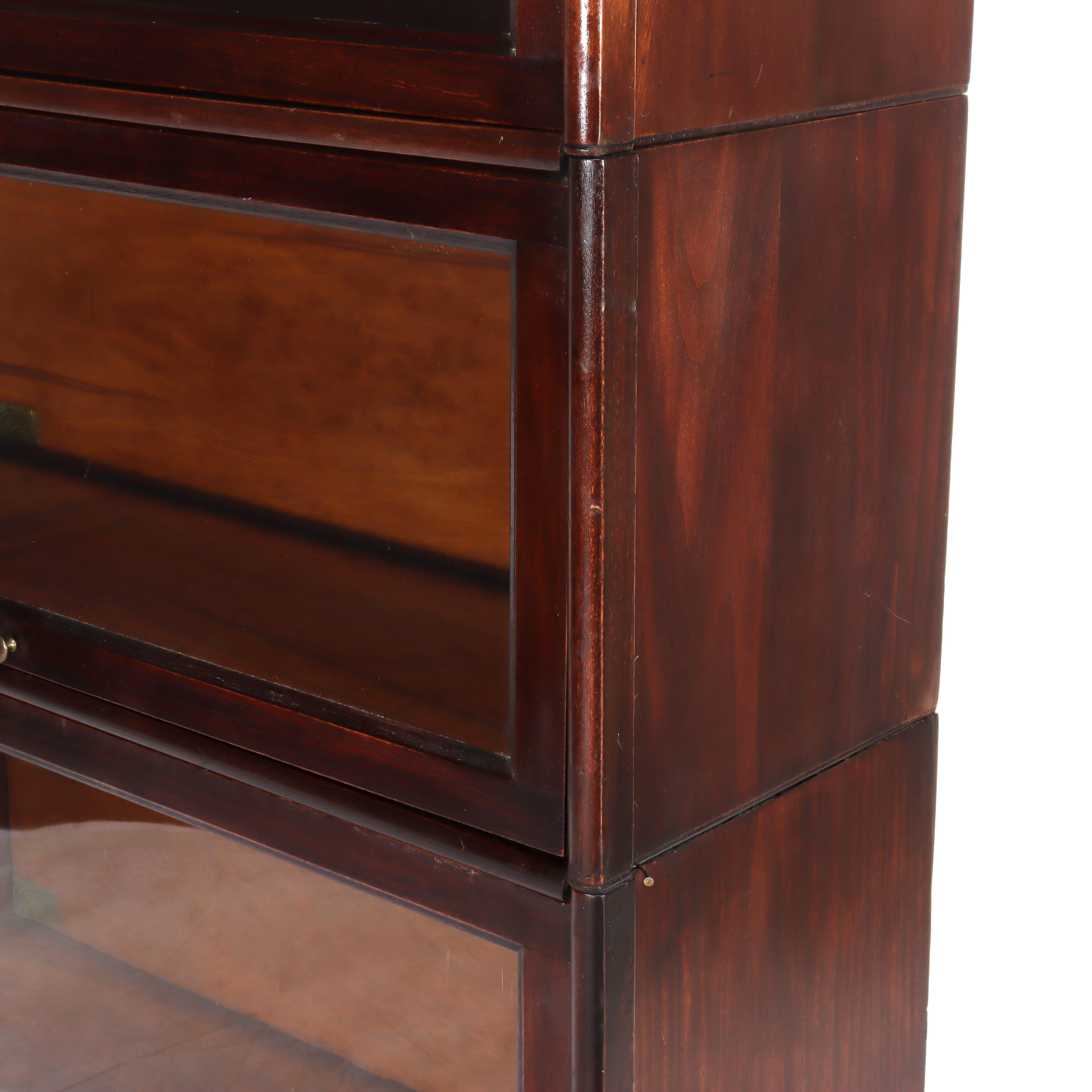 Arts and Crafts Antique Arts & Crafts Mahogany 3-Stack Barrister Bookcase c1920 in vendita