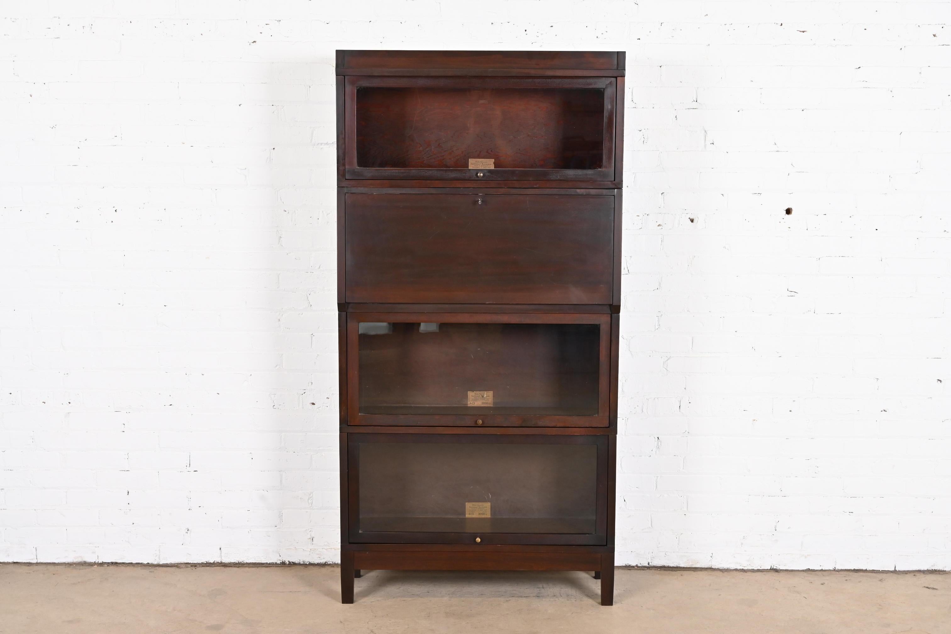 20th Century Antique Arts & Crafts Mahogany Barrister Bookcase with Drop Front Secretary Desk
