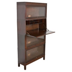 Antique Arts & Crafts Mahogany Barrister Bookcase with Drop Front Secretary Desk