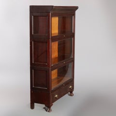 Antique Arts & Crafts Mahogany Barrister Bookcase with Mother of Pearl