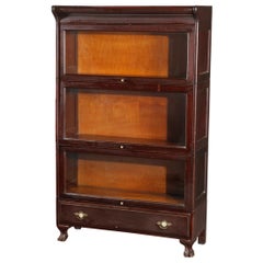Antique Arts & Crafts Mahogany Barrister Bookcase with Mother of Pearl
