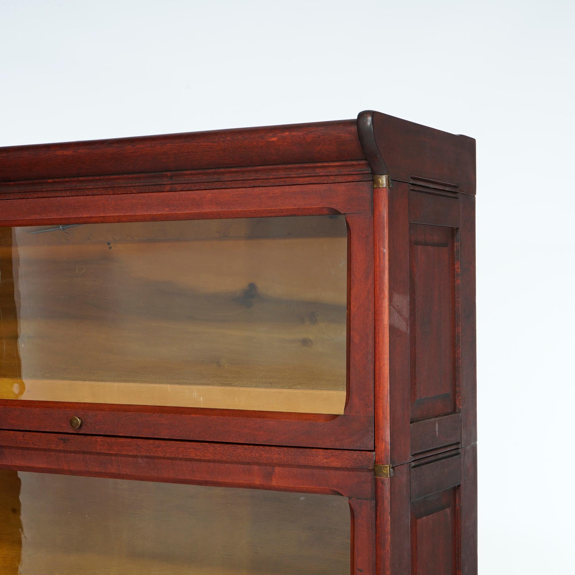 Glass Antique Arts & Crafts Mahogany Barrister Bookcase with Raised Panels, c1910 For Sale