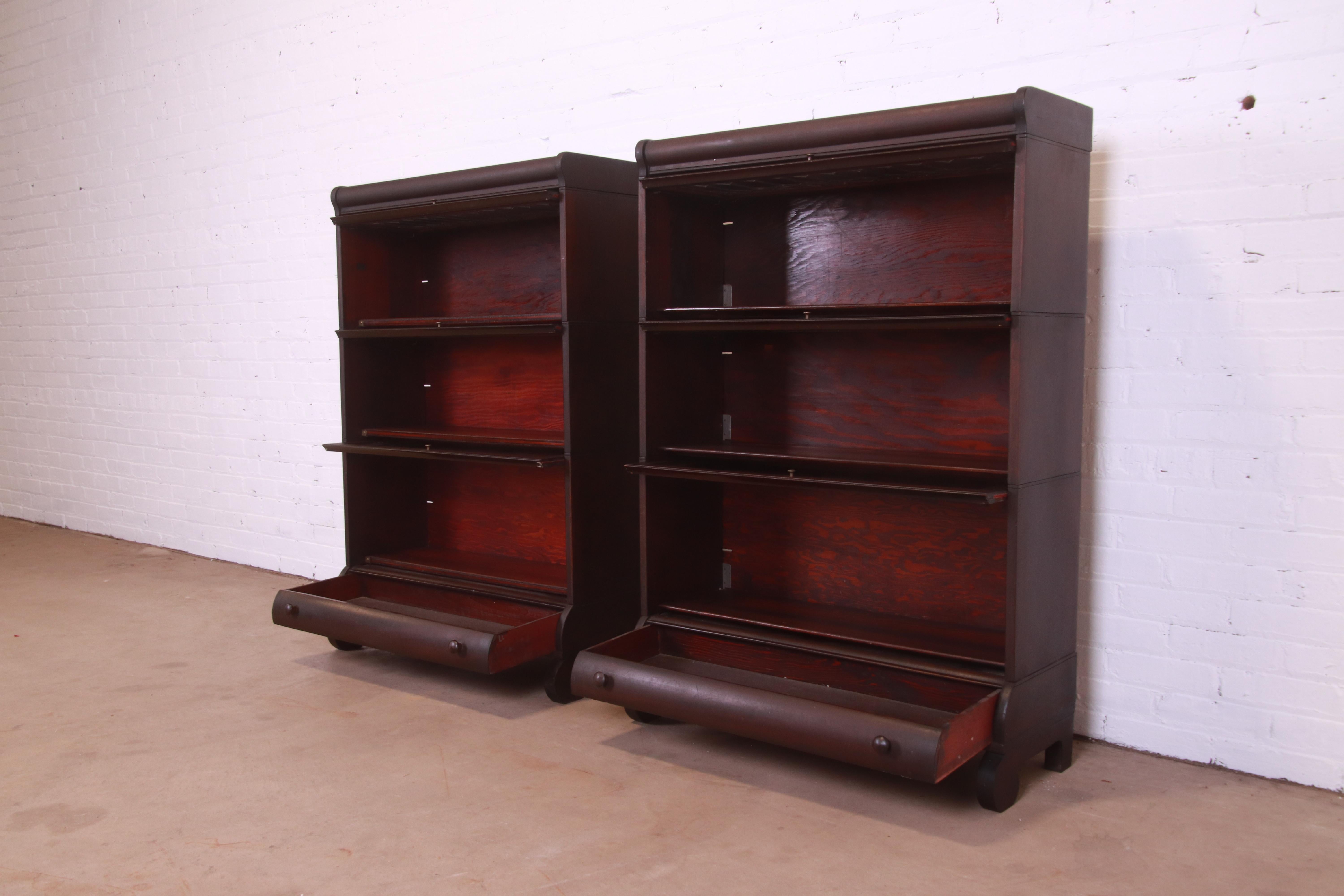 Antique Arts & Crafts Mahogany Barrister Bookcases with Leaded Glass, Pair 3
