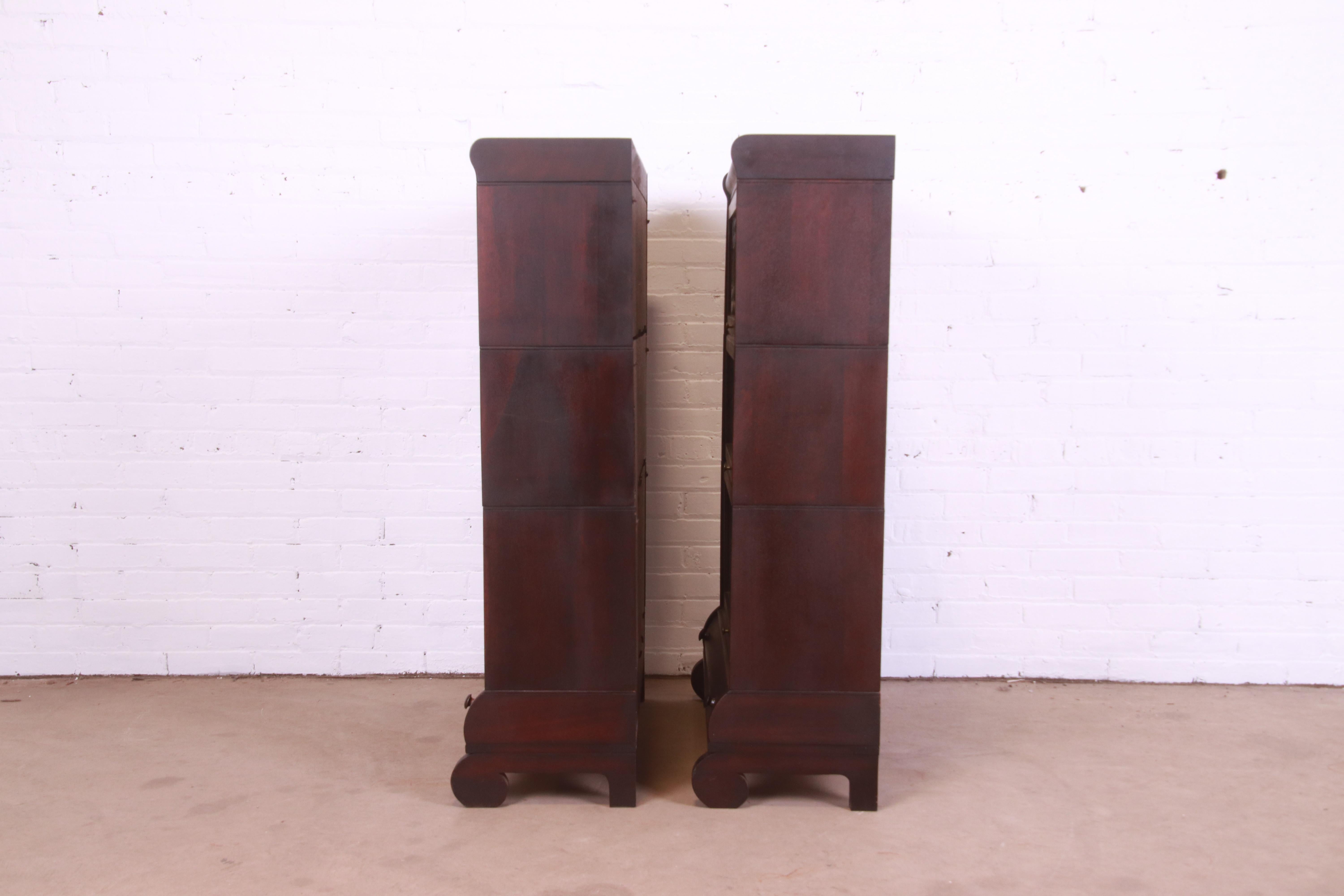 Antique Arts & Crafts Mahogany Barrister Bookcases with Leaded Glass, Pair 6