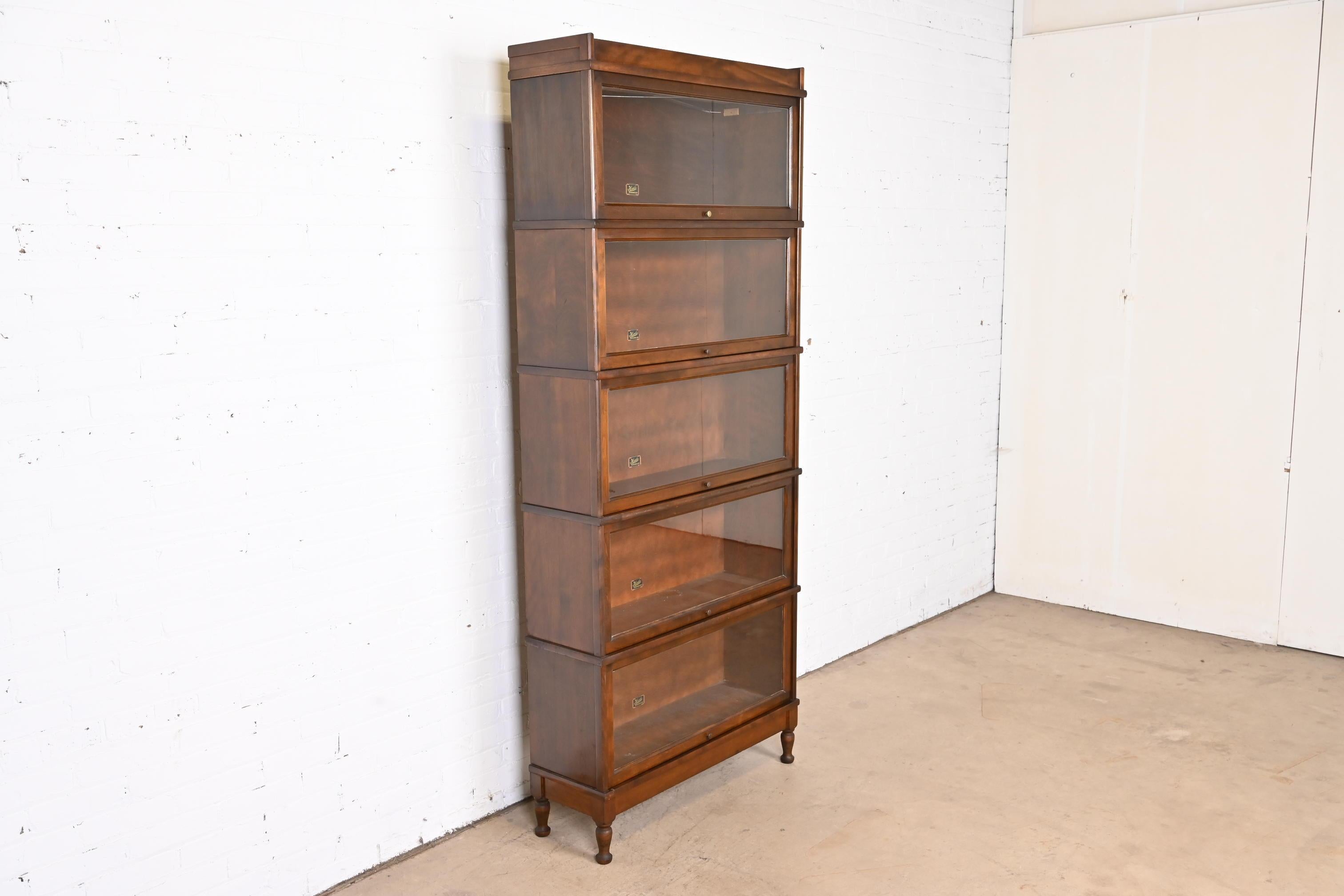 Antique Arts & Crafts Mahogany Five-Stack Barrister Bookcase by Hale, Circa 1920 In Good Condition In South Bend, IN