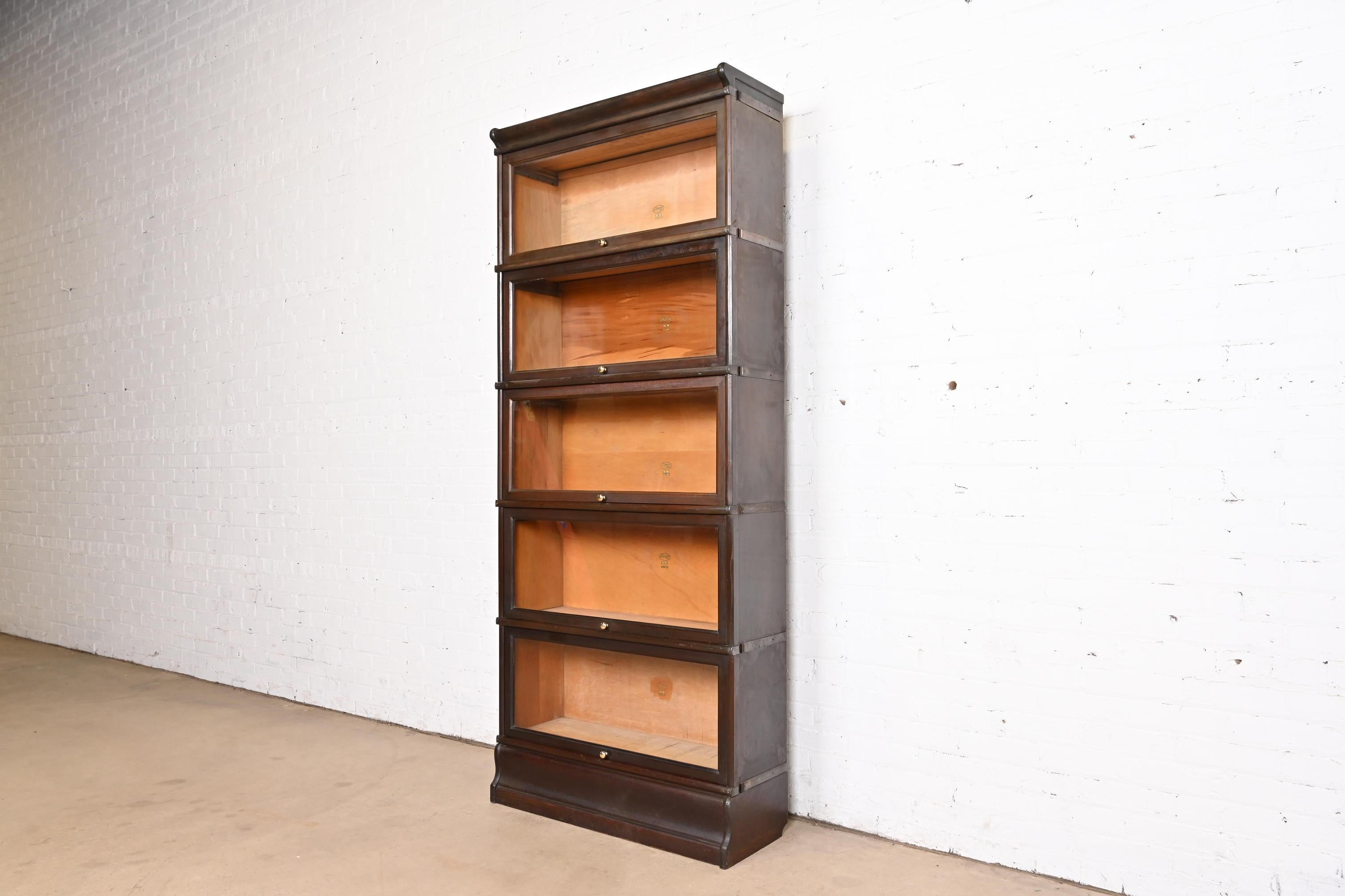 Antikes Arts and Crafts-Mahagoni-Bücherregal mit fünf Stapeln und Barrister aus Mahagoni von Macey im Zustand „Gut“ im Angebot in South Bend, IN