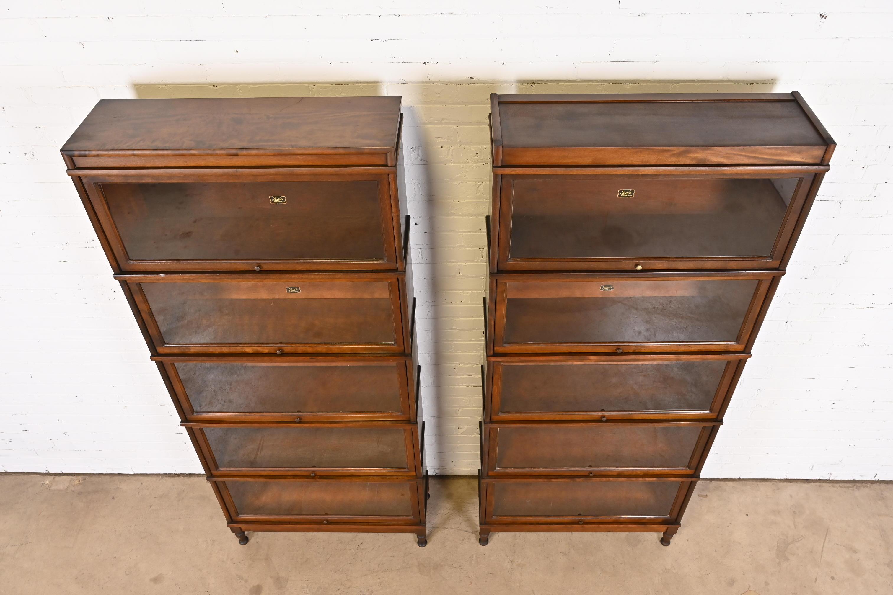 20th Century Antique Arts & Crafts Mahogany Five-Stack Barrister Bookcases by Hale, Pair For Sale