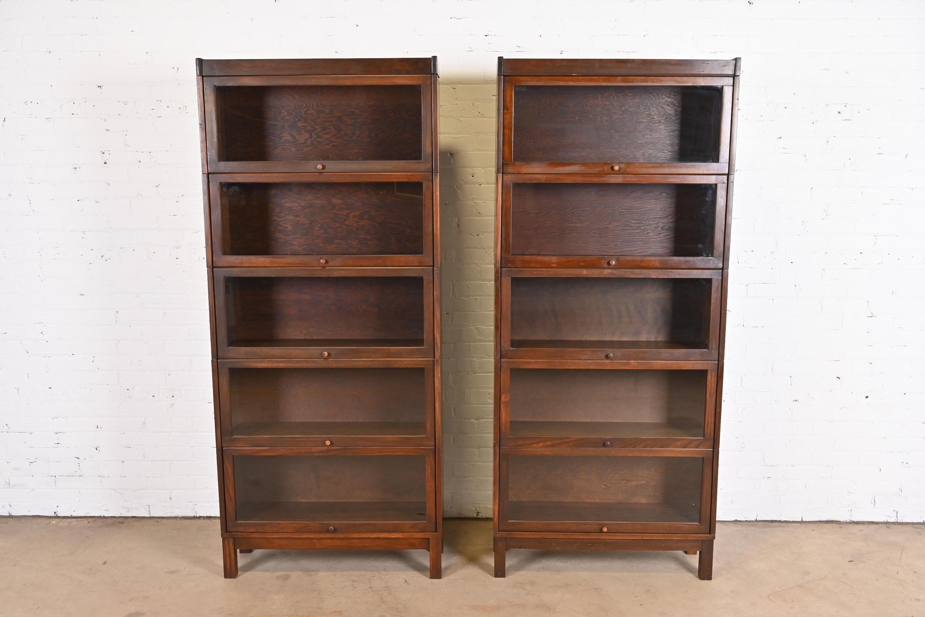Arts and Crafts Antique Arts & Crafts Mahogany Five-Stack Barrister Bookcases, Pair