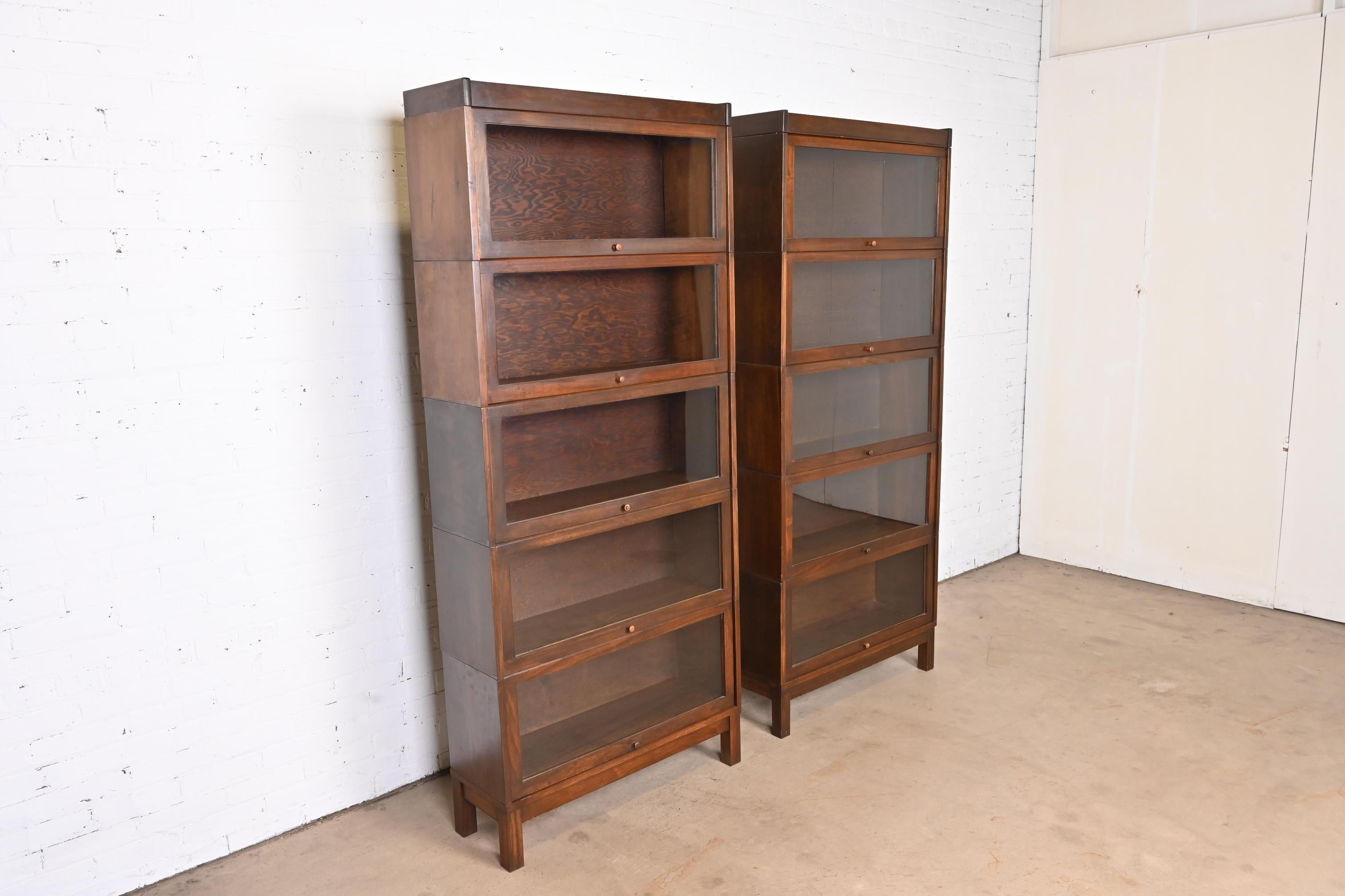 American Antique Arts & Crafts Mahogany Five-Stack Barrister Bookcases, Pair