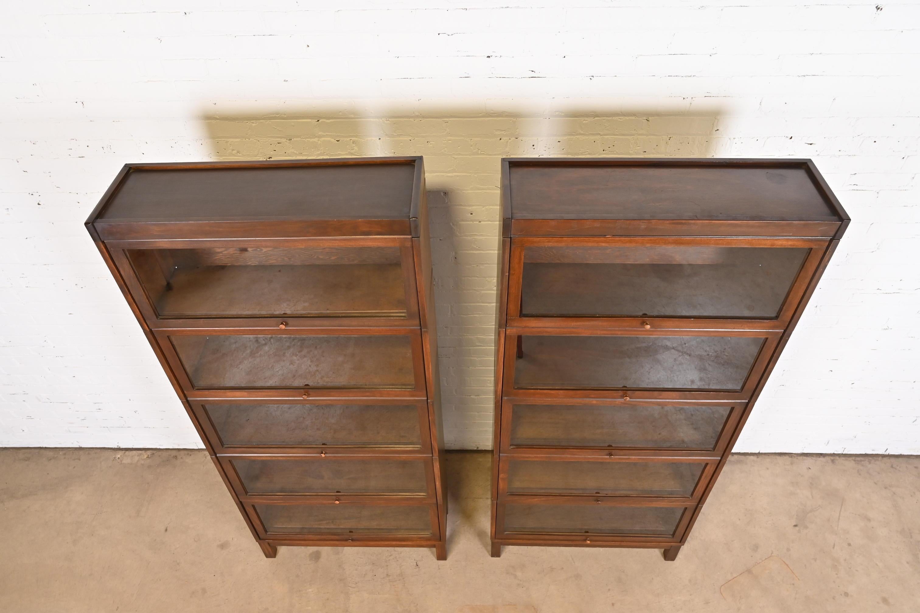 20th Century Antique Arts & Crafts Mahogany Five-Stack Barrister Bookcases, Pair