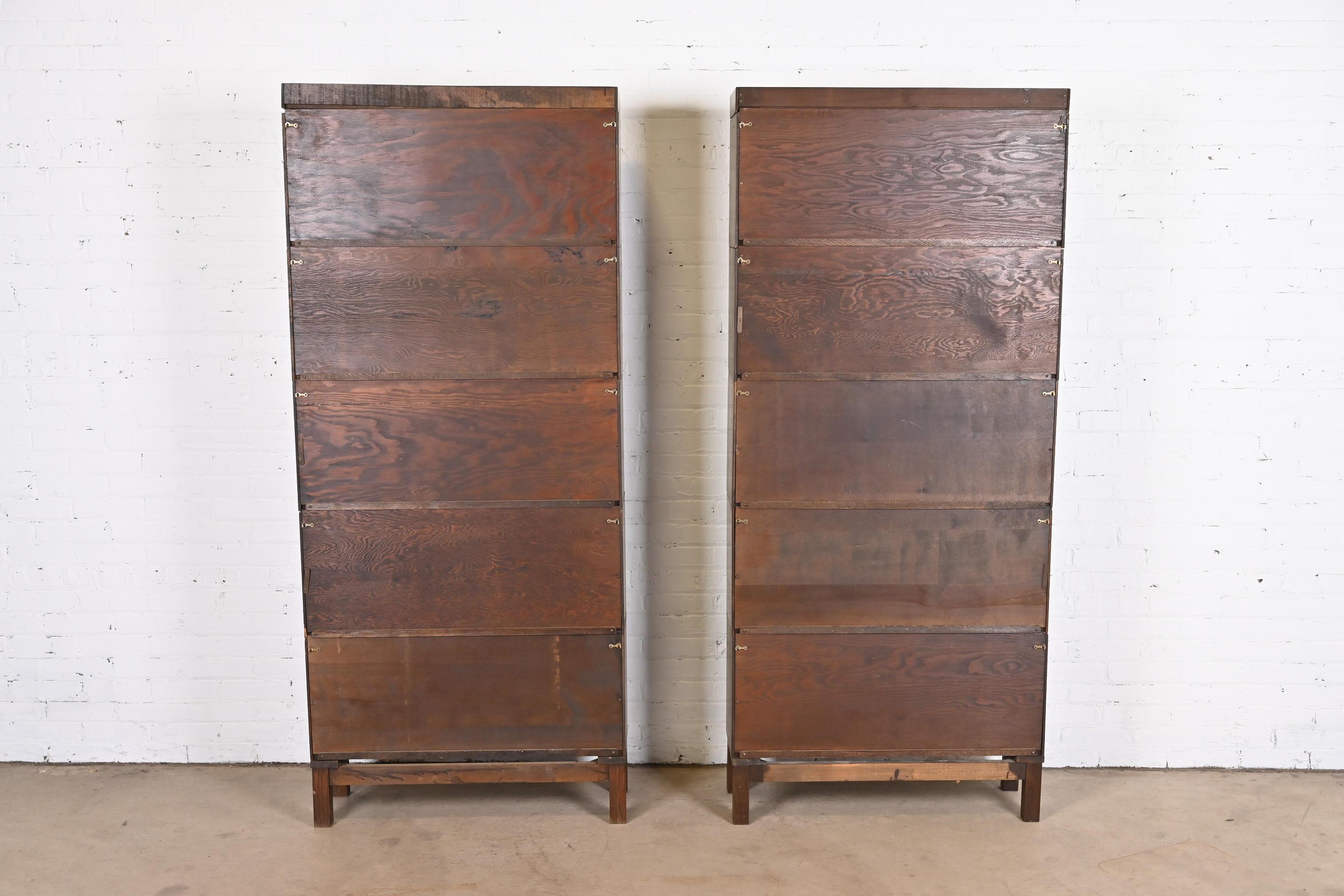 Antique Arts & Crafts Mahogany Five-Stack Barrister Bookcases, Pair 1