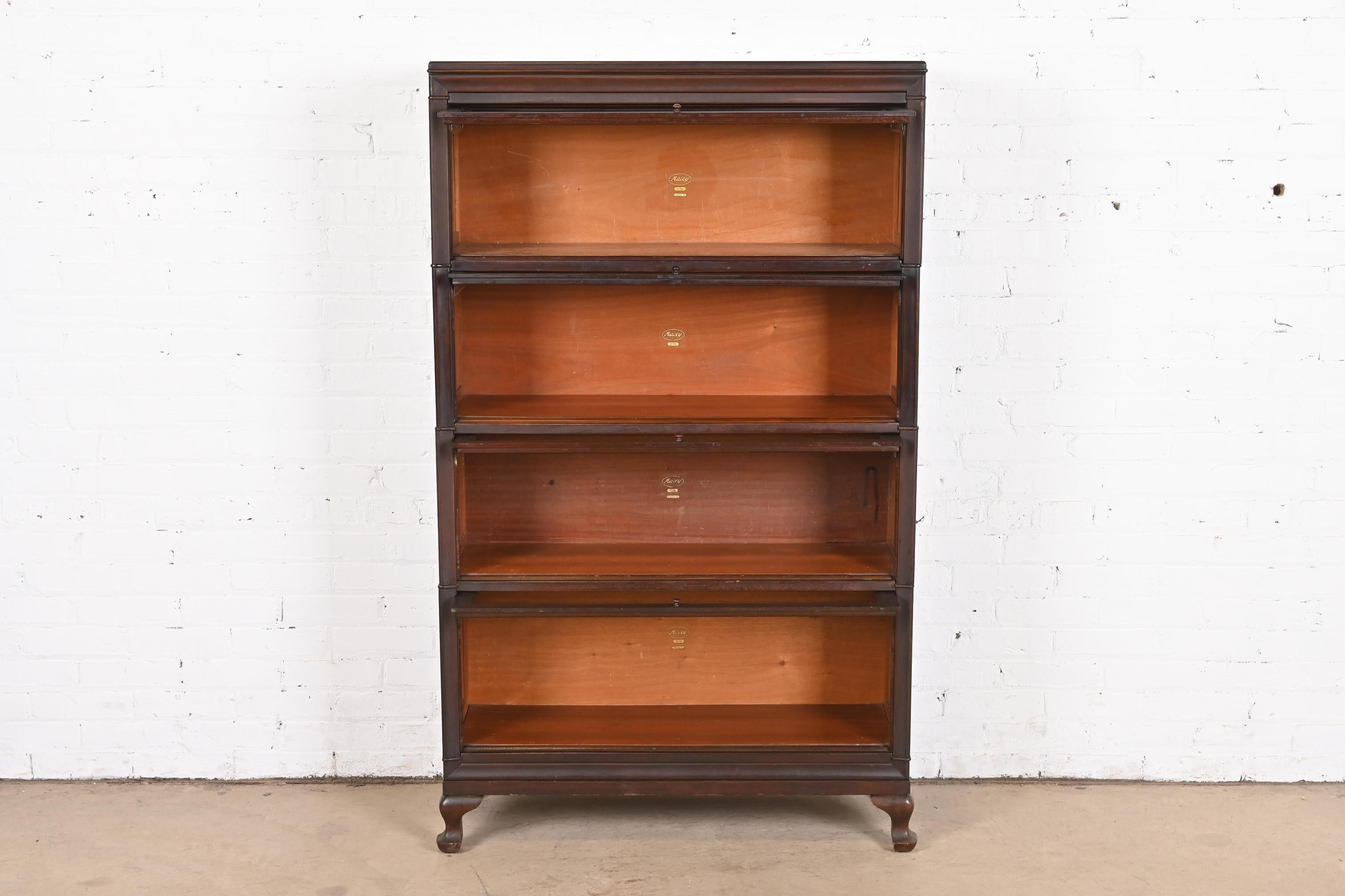 Antique Arts & Crafts Mahogany Four-Stack Barrister Bookcase by Macey, 1920s In Good Condition For Sale In South Bend, IN