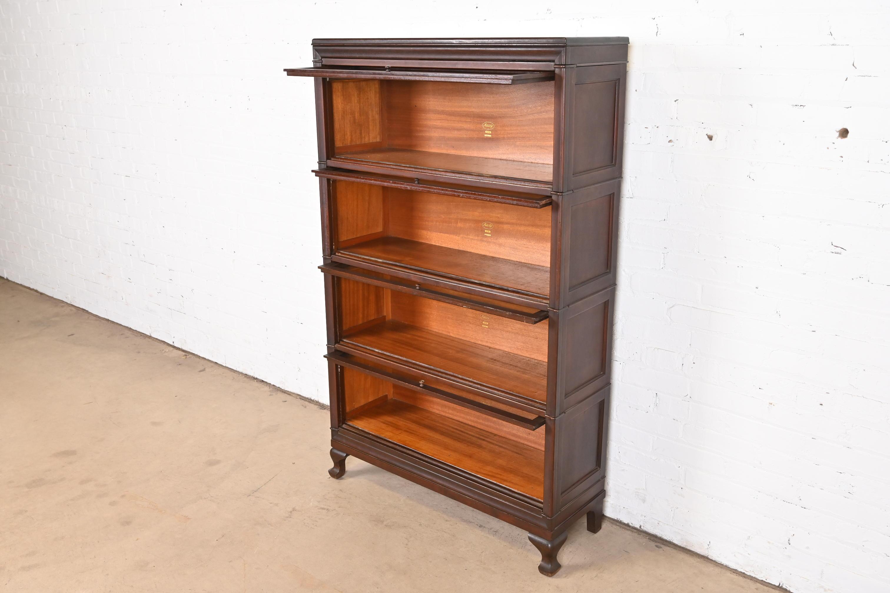 Antique Arts & Crafts Mahogany Four-Stack Barrister Bookcase by Macey, 1920s For Sale 1
