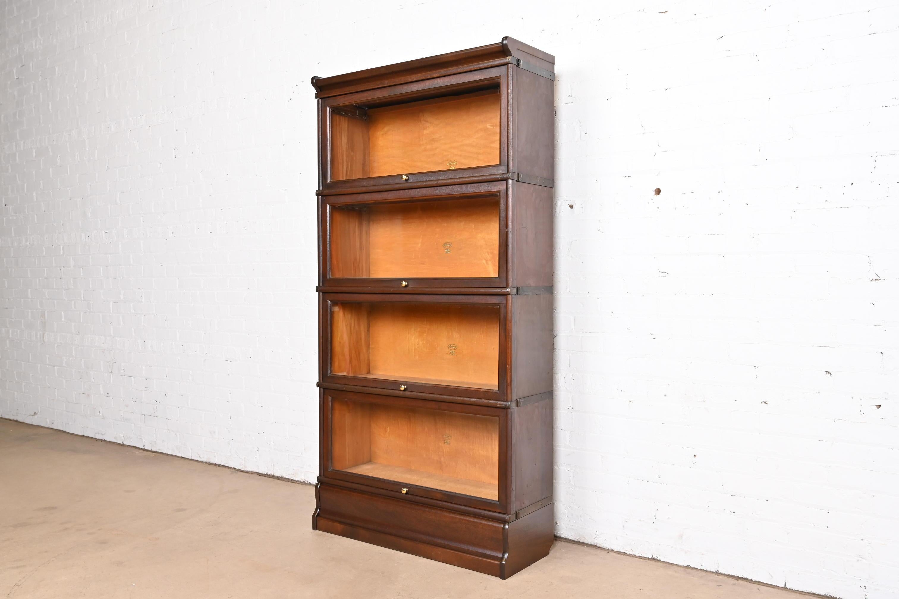 American Antique Arts & Crafts Mahogany Four-Stack Barrister Bookcase by Macey