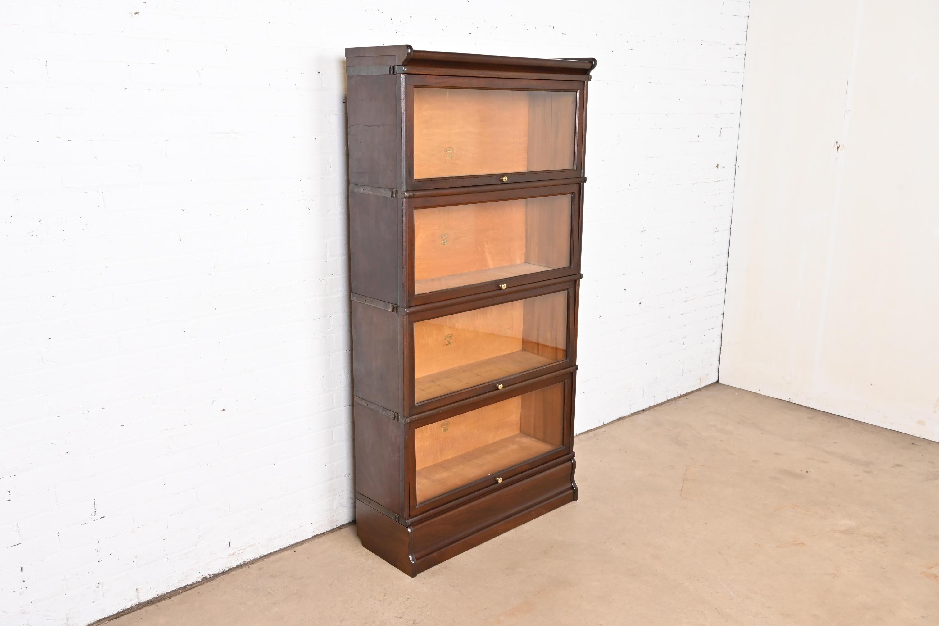 Antique Arts & Crafts Mahogany Four-Stack Barrister Bookcase by Macey In Good Condition In South Bend, IN