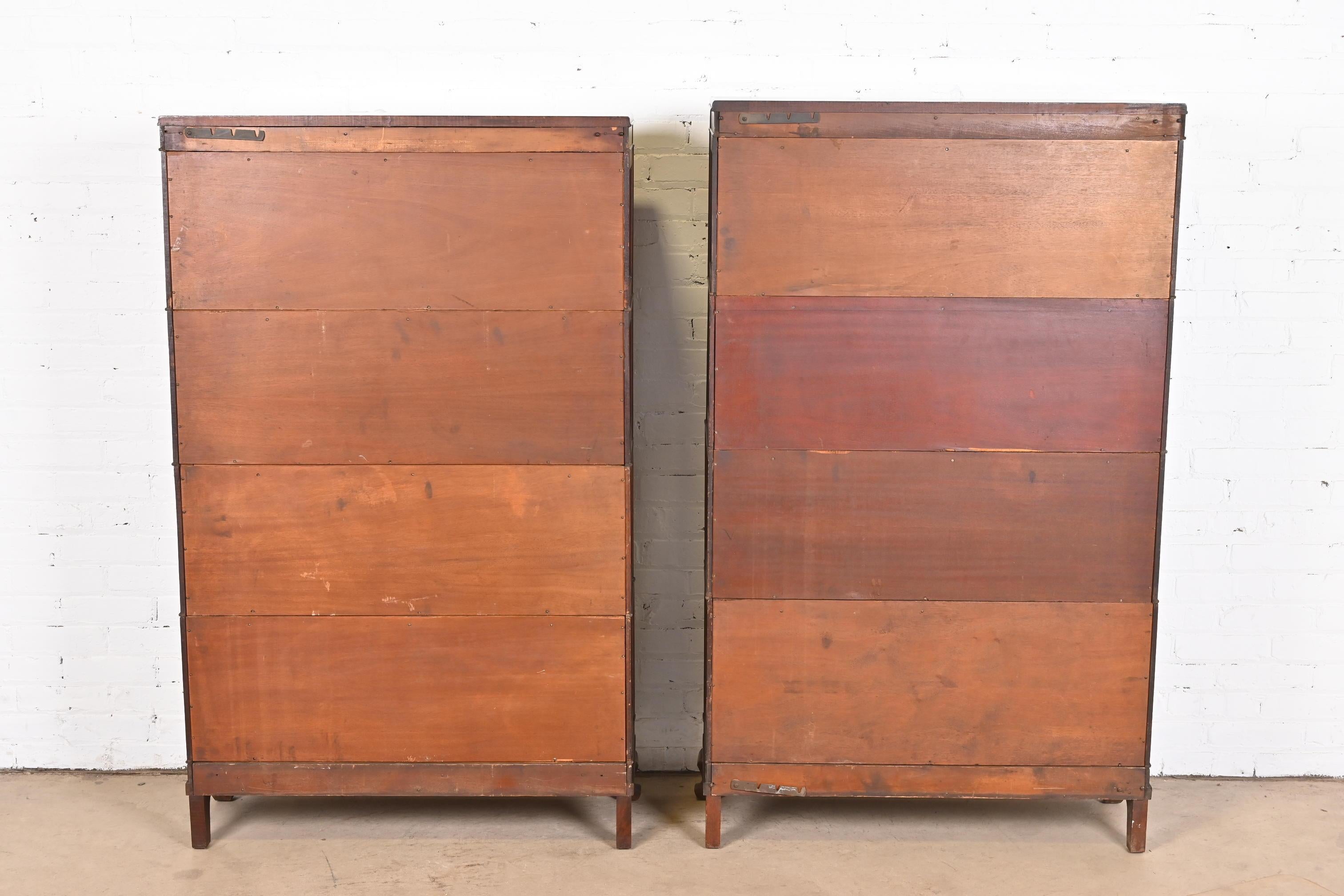 Antique Arts & Crafts Mahogany Four-Stack Barrister Bookcases by Macey, Pair For Sale 3