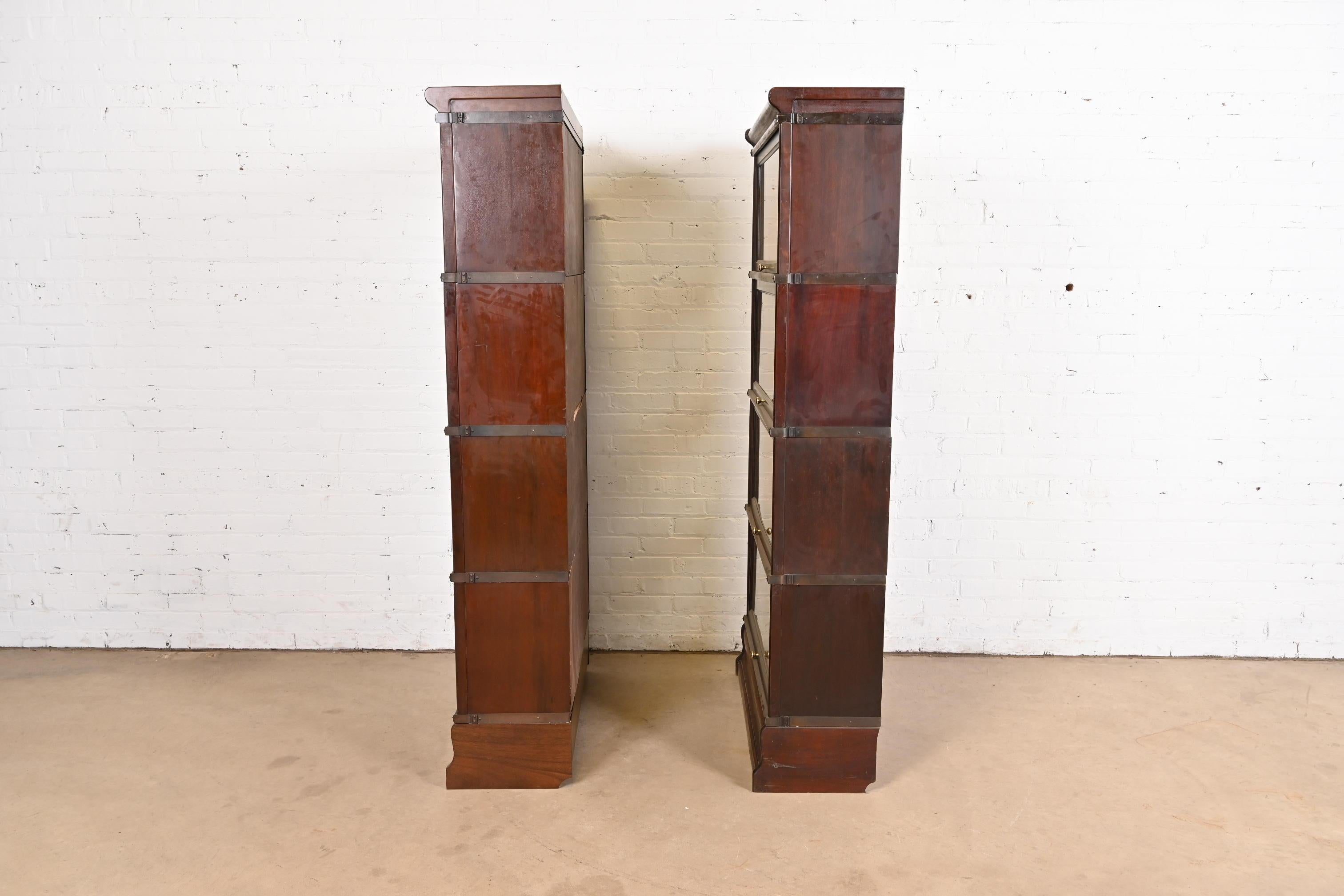Antique Arts & Crafts Mahogany Four-Stack Barrister Bookcases by Macey, Pair 4
