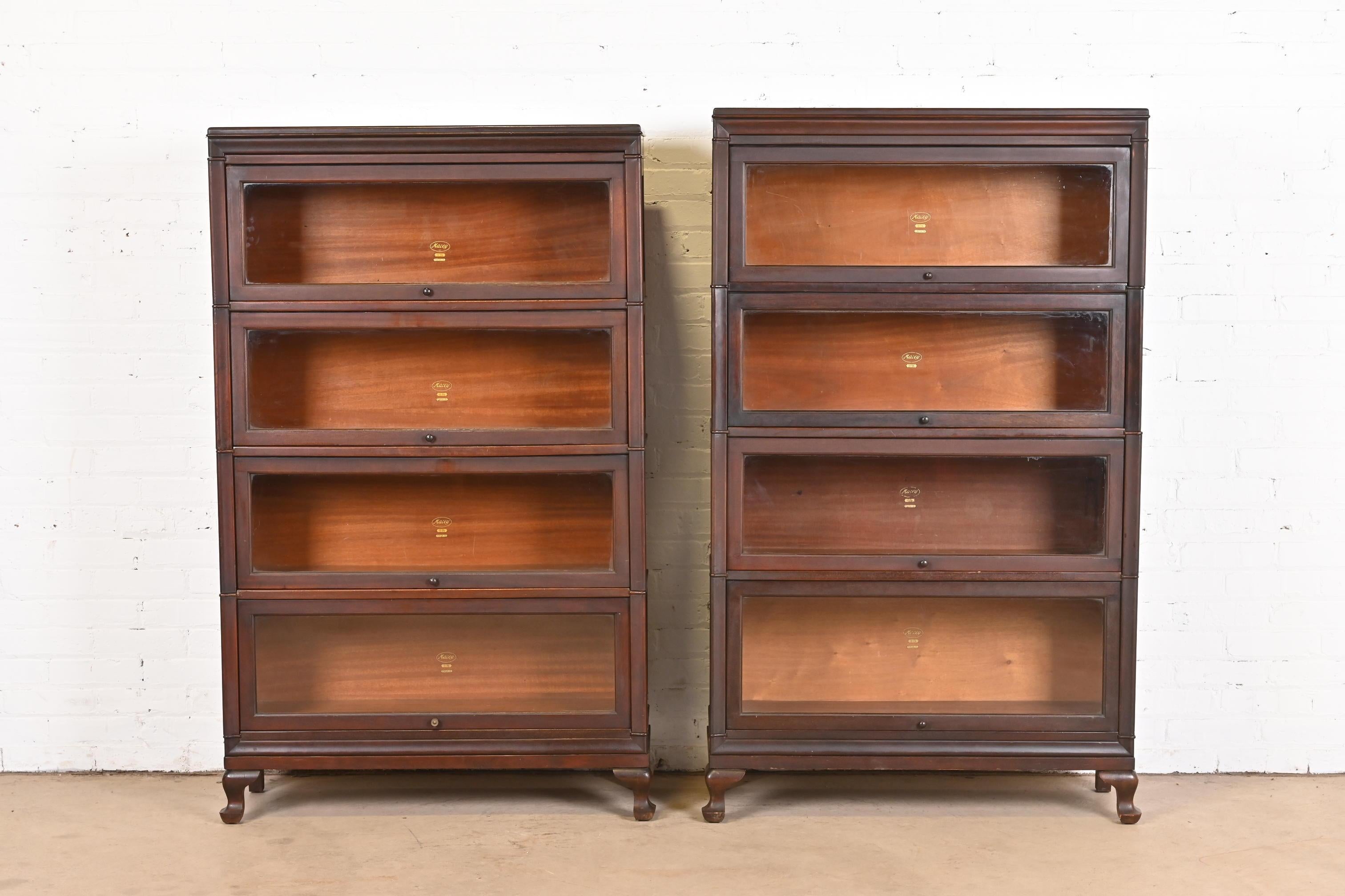 Arts and Crafts Antique Arts & Crafts Mahogany Four-Stack Barrister Bookcases by Macey, Pair For Sale