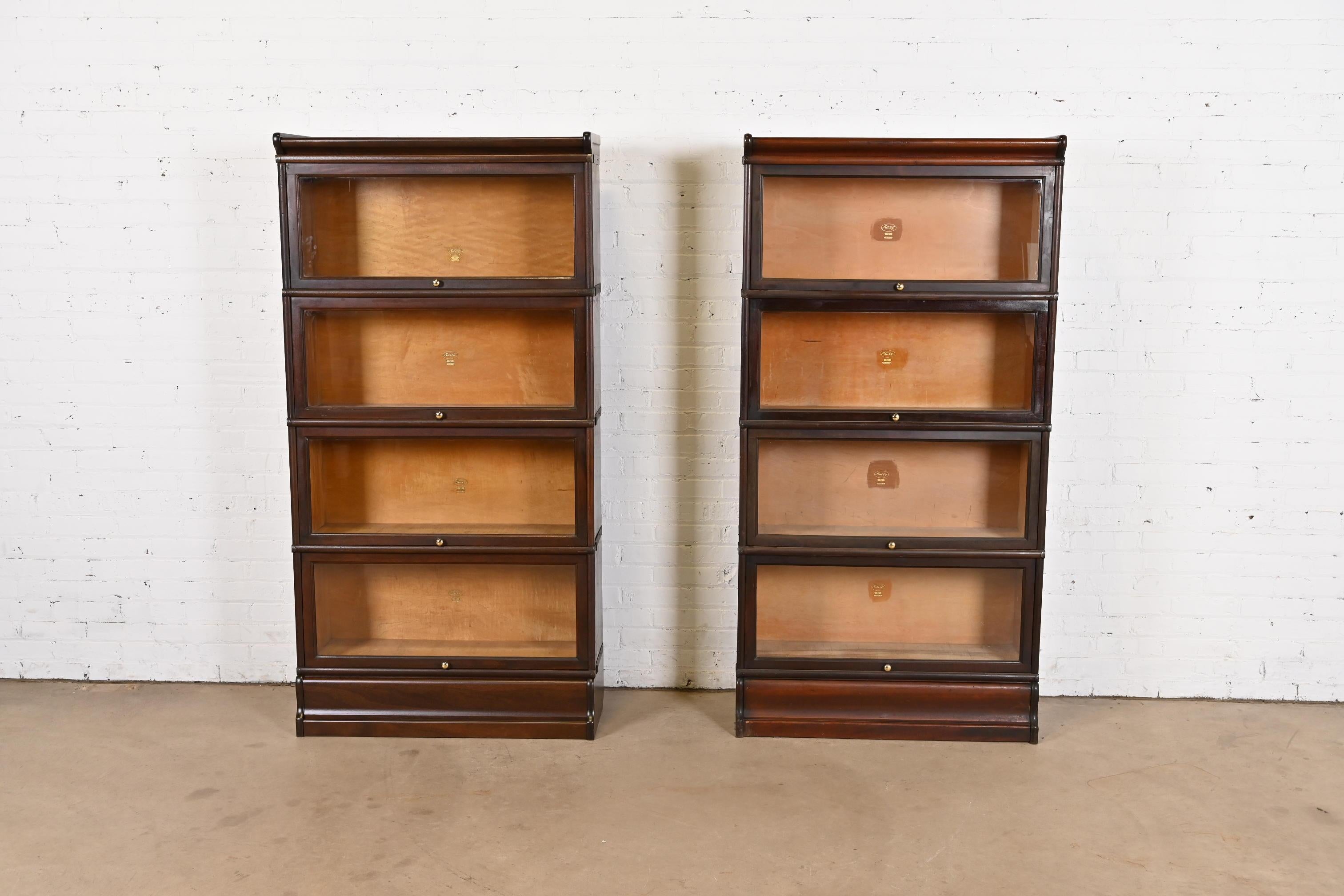 Arts and Crafts Antique Arts & Crafts Mahogany Four-Stack Barrister Bookcases by Macey, Pair