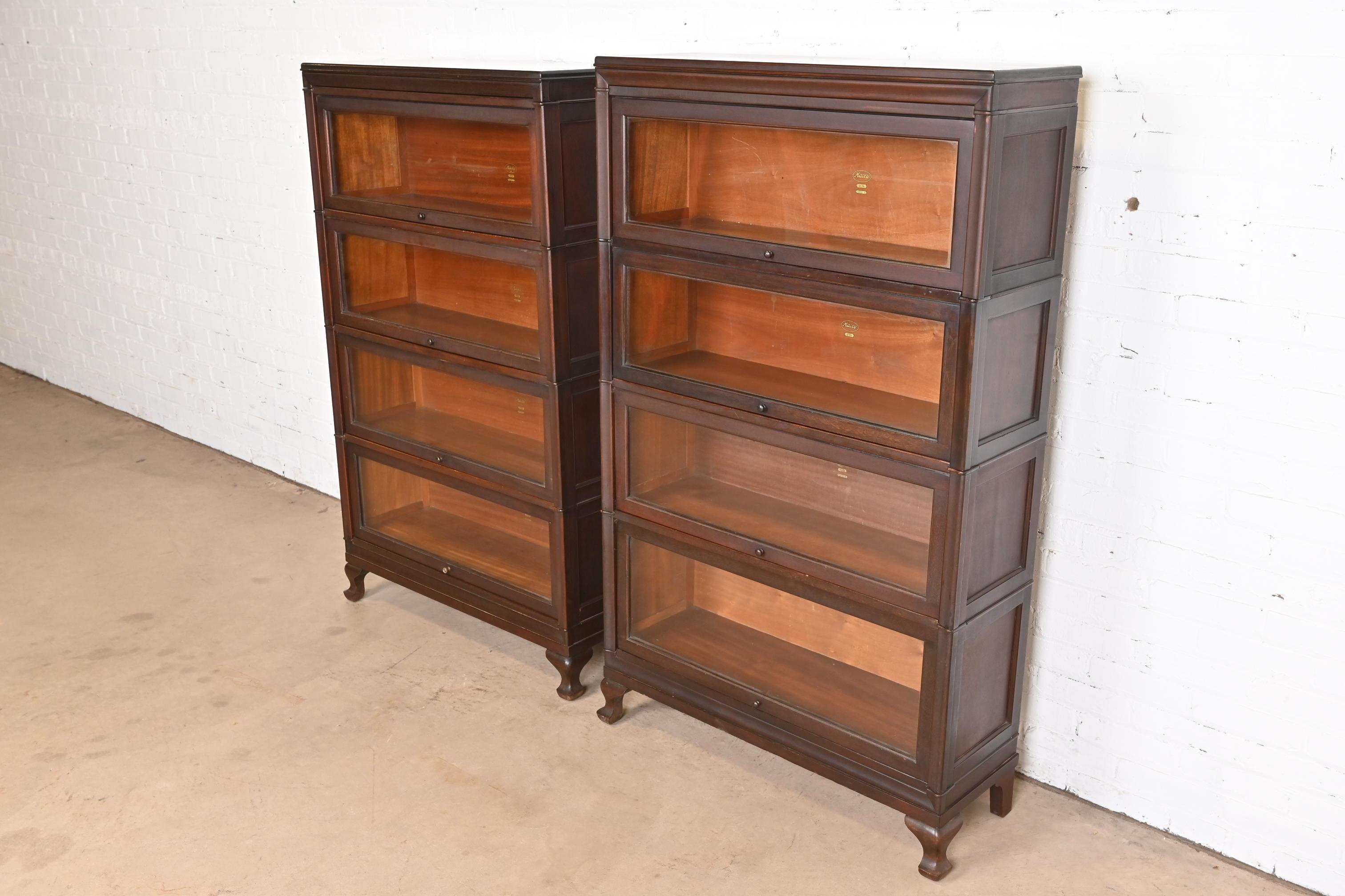 American Antique Arts & Crafts Mahogany Four-Stack Barrister Bookcases by Macey, Pair For Sale