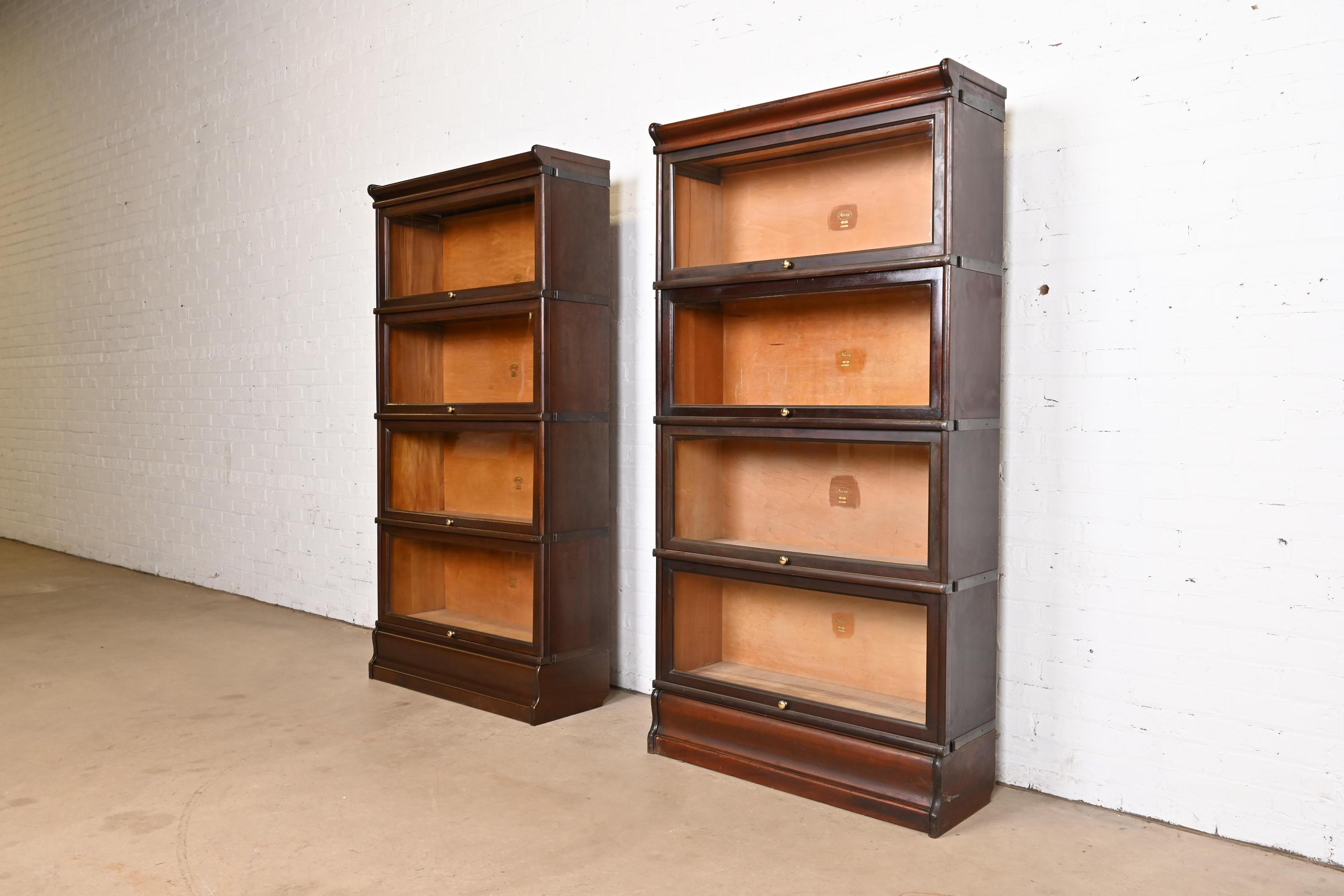 American Antique Arts & Crafts Mahogany Four-Stack Barrister Bookcases by Macey, Pair