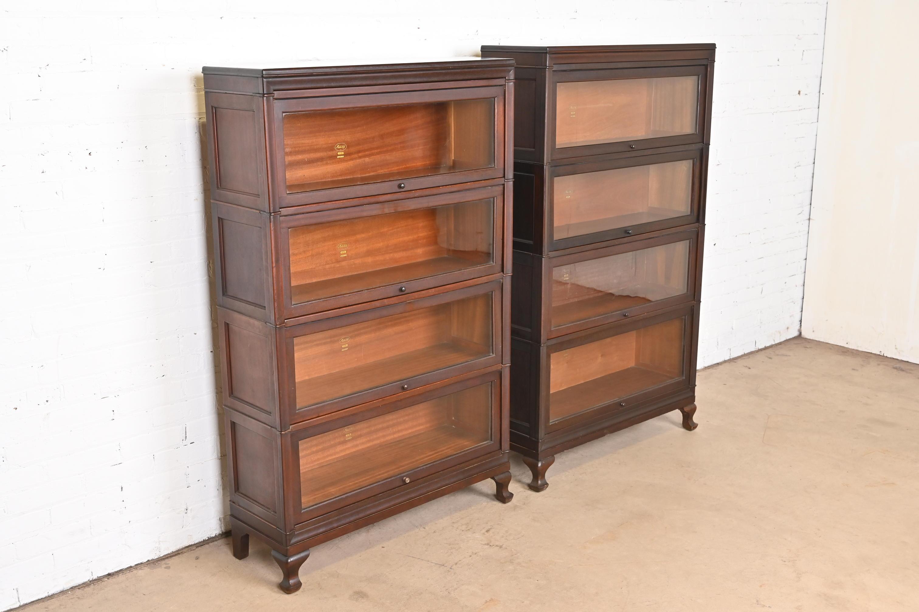 Antique Arts & Crafts Mahogany Four-Stack Barrister Bookcases by Macey, Pair In Good Condition For Sale In South Bend, IN