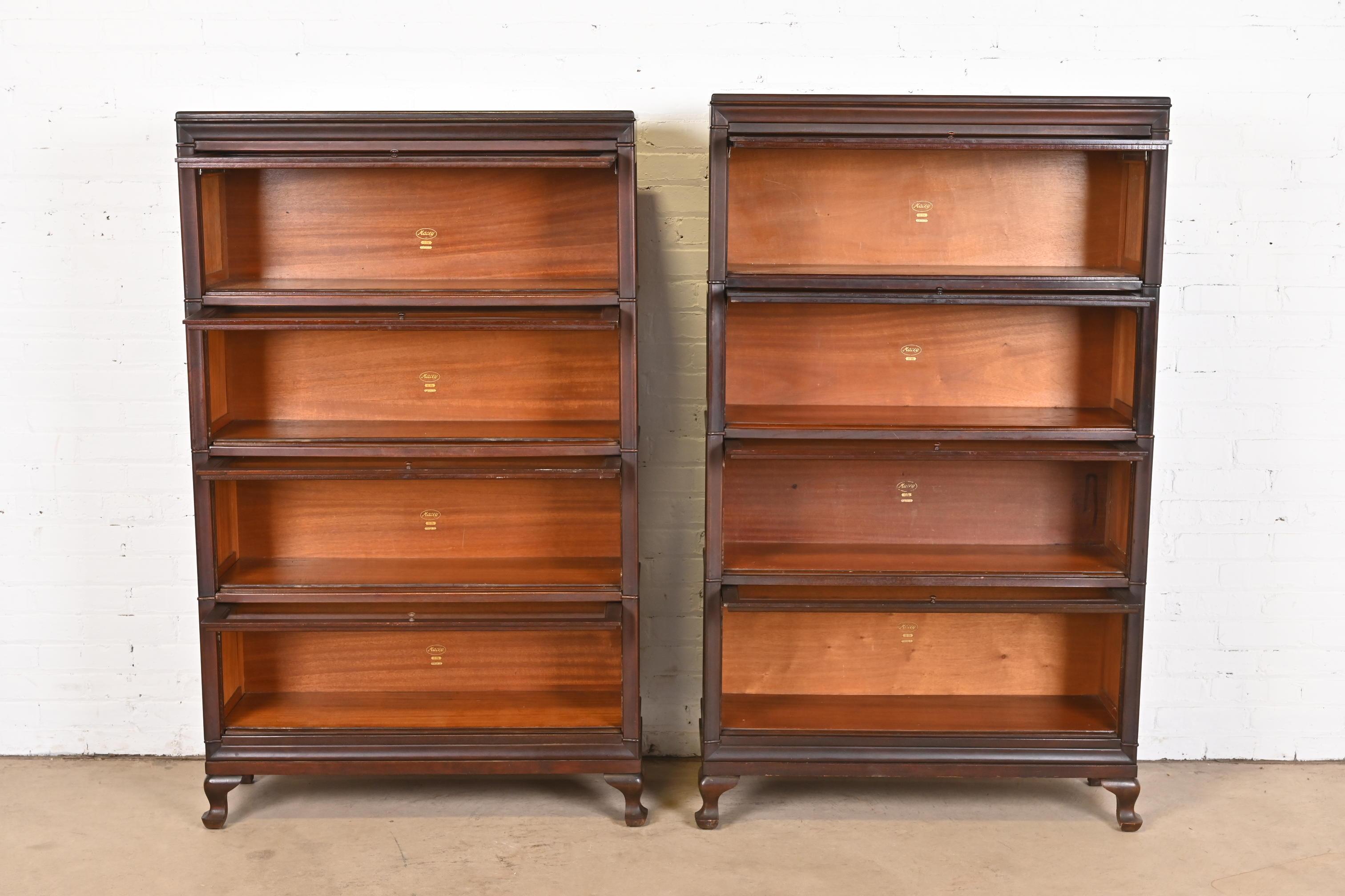 Early 20th Century Antique Arts & Crafts Mahogany Four-Stack Barrister Bookcases by Macey, Pair For Sale