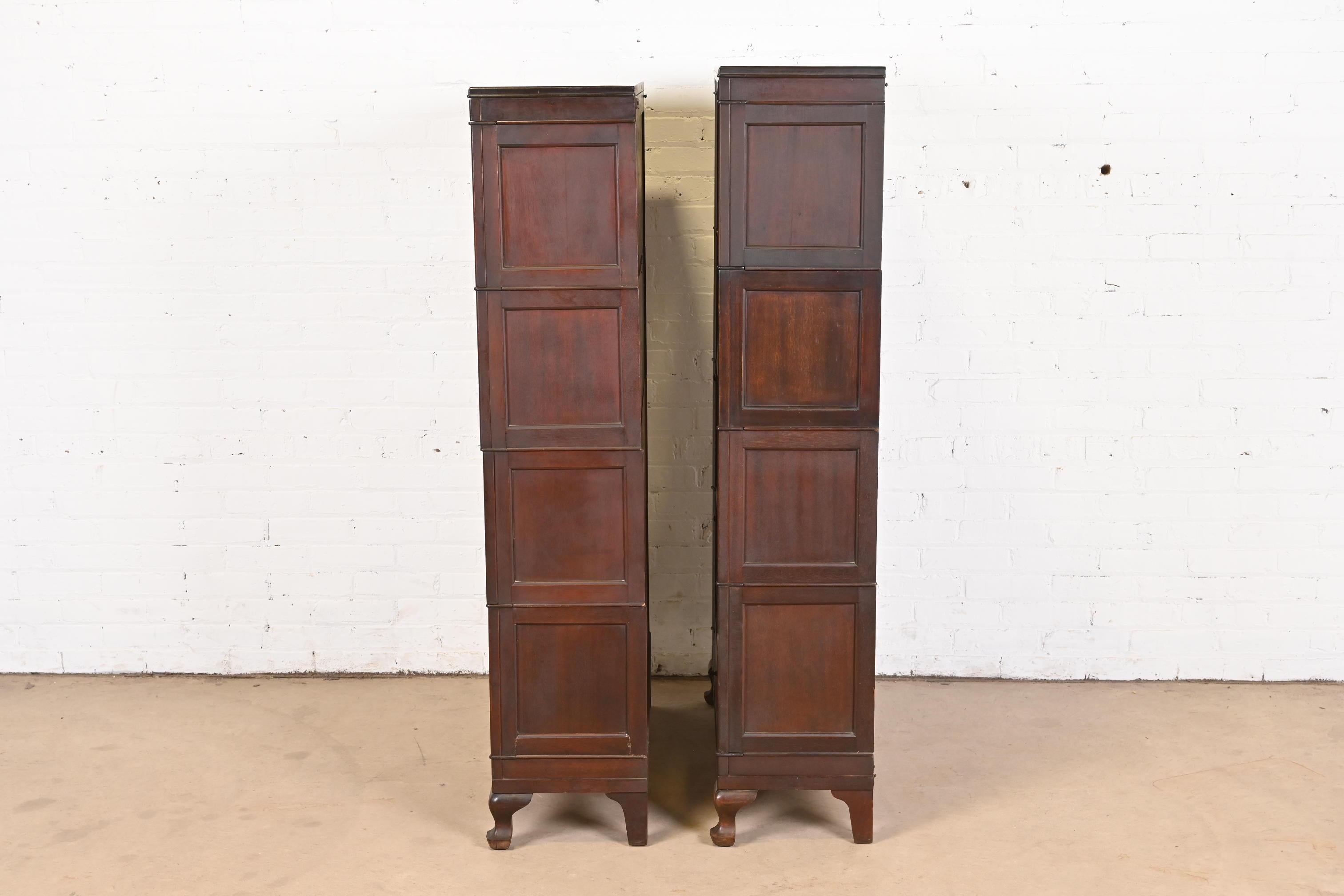 Antique Arts & Crafts Mahogany Four-Stack Barrister Bookcases by Macey, Pair For Sale 1