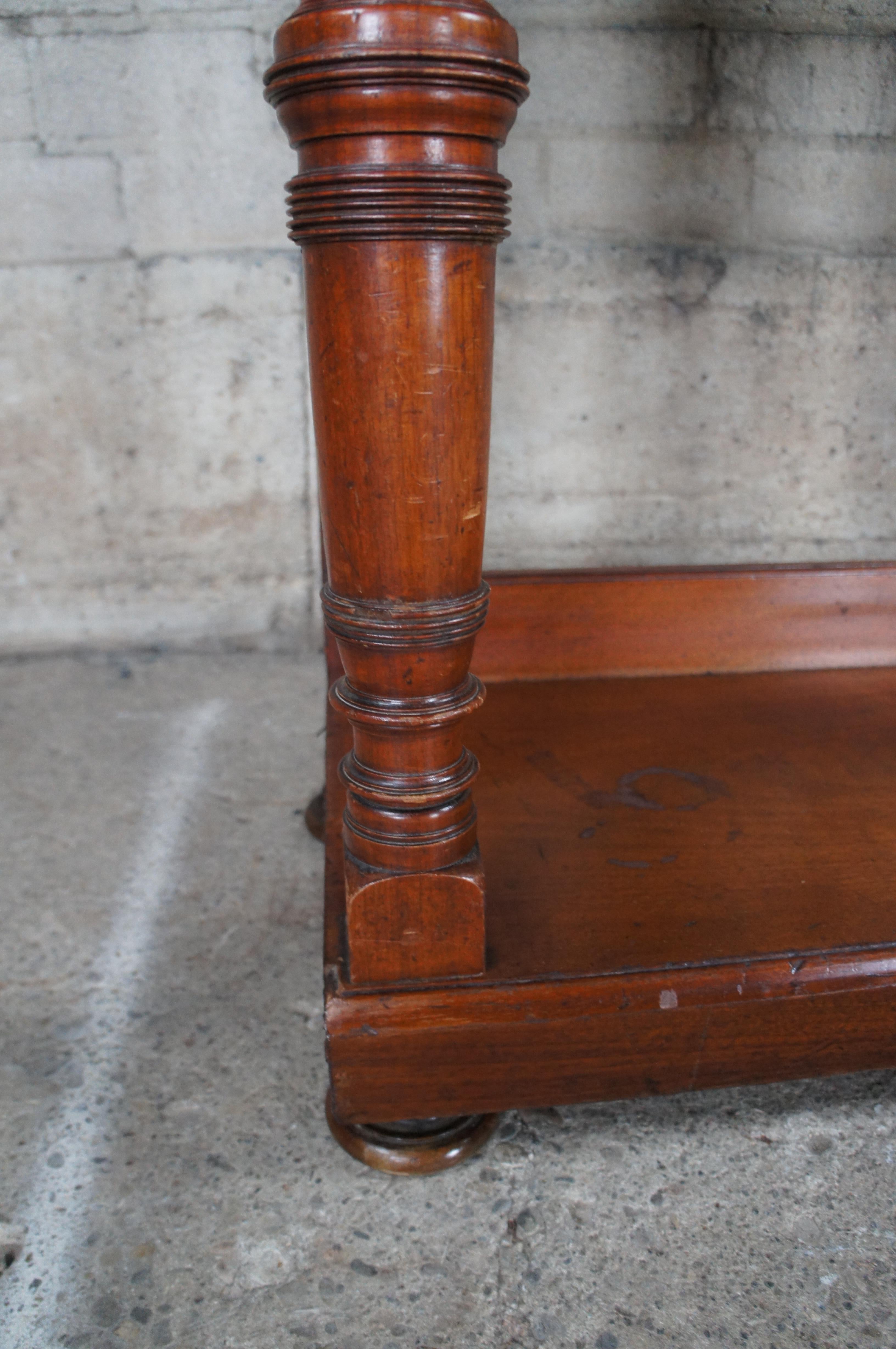 Antique Arts & Crafts Mahogany Hall Tree Stand Entry Console w Marble & Mirror For Sale 5