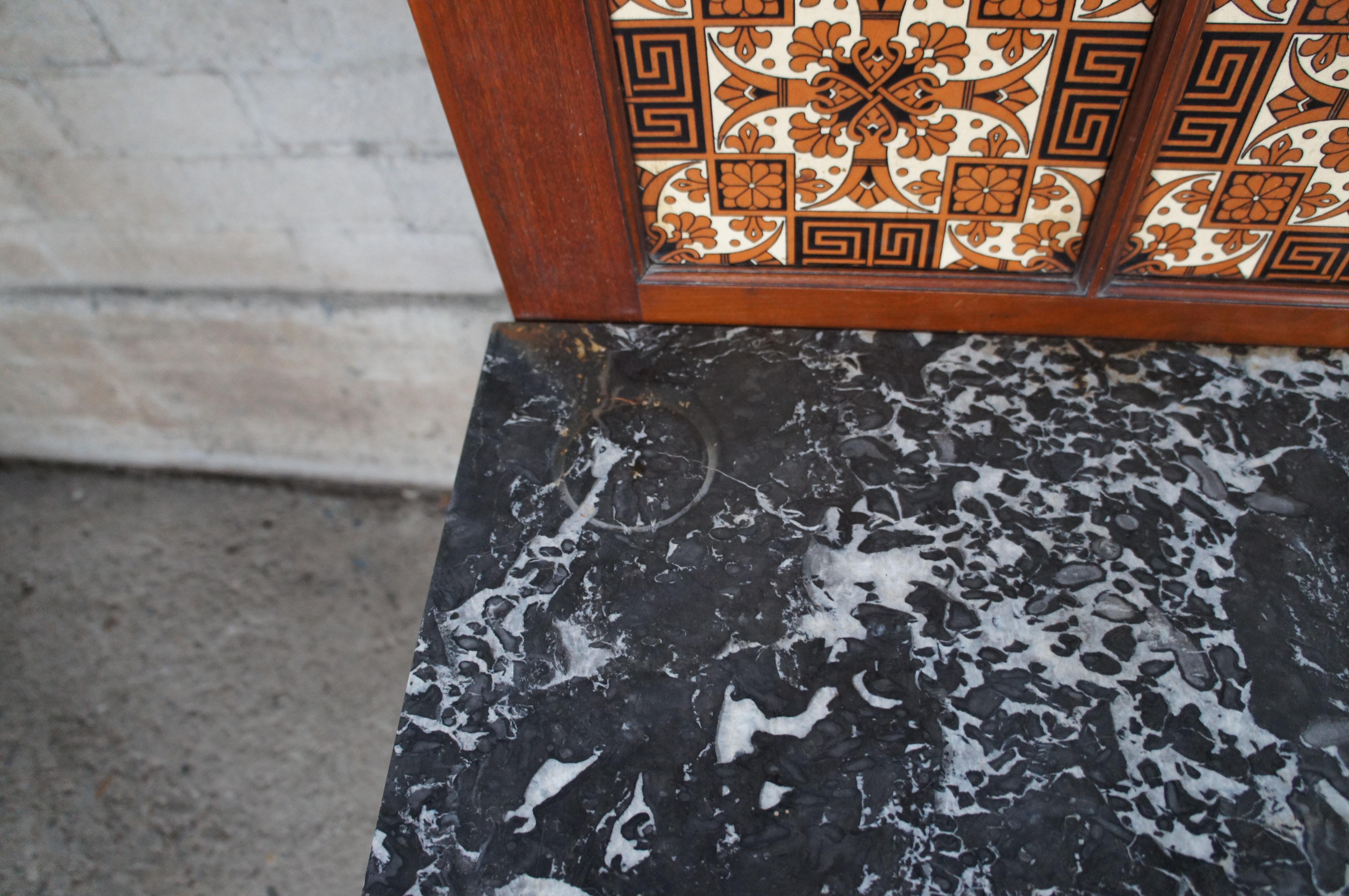Antique Arts & Crafts Mahogany Hall Tree Stand Entry Console w Marble & Mirror For Sale 1