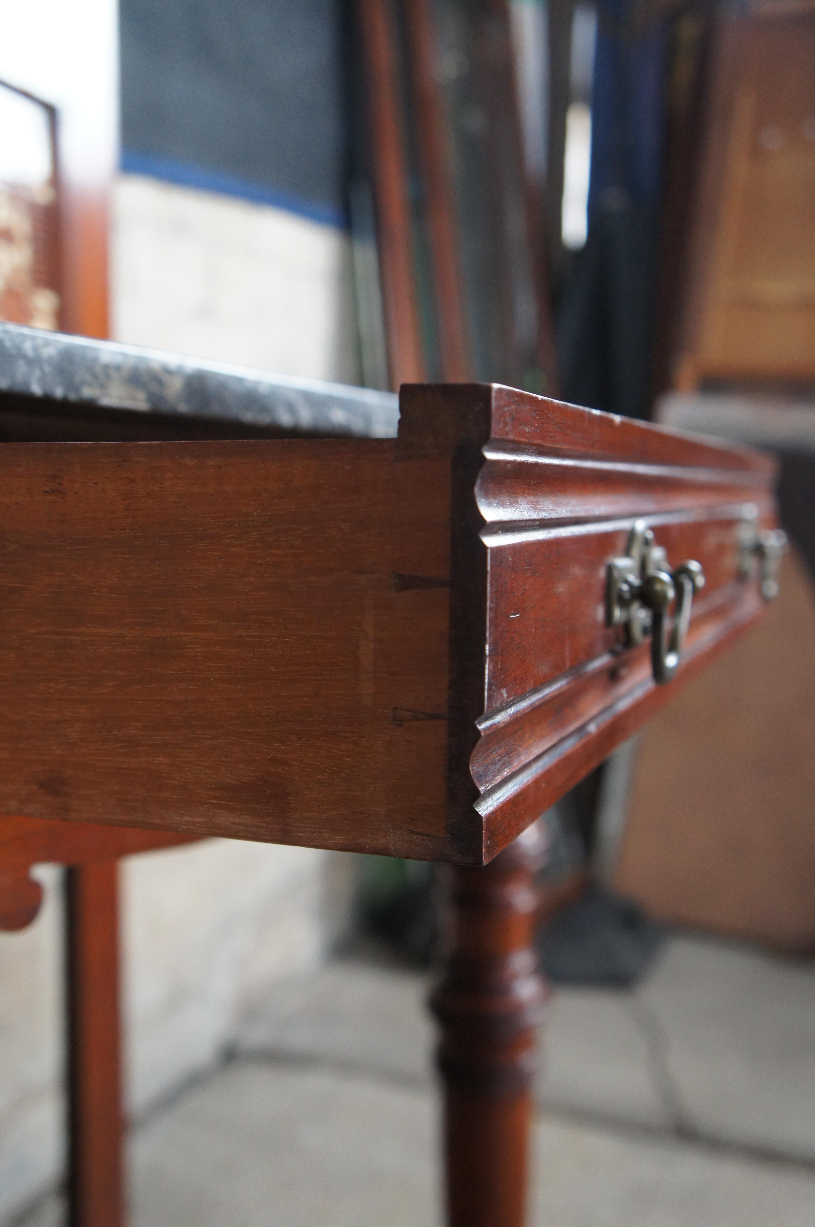 Antique Arts & Crafts Mahogany Hall Tree Stand Entry Console w Marble & Mirror For Sale 2