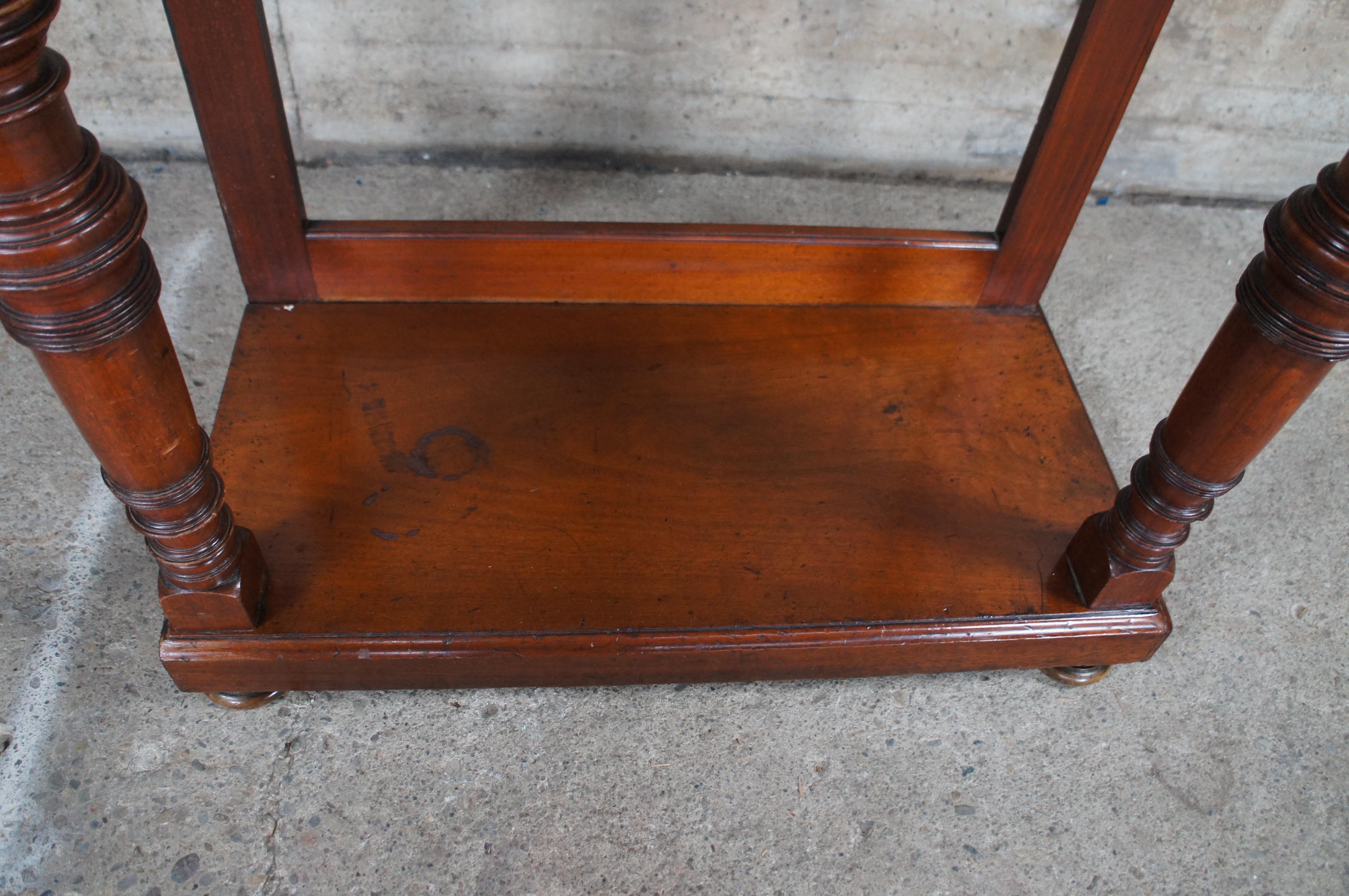 Antique Arts & Crafts Mahogany Hall Tree Stand Entry Console w Marble & Mirror For Sale 4