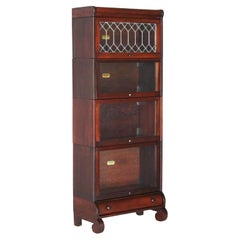 Antique Arts & Crafts Mahogany, Leaded Glass Diminutive Barrister Bookcase C1920
