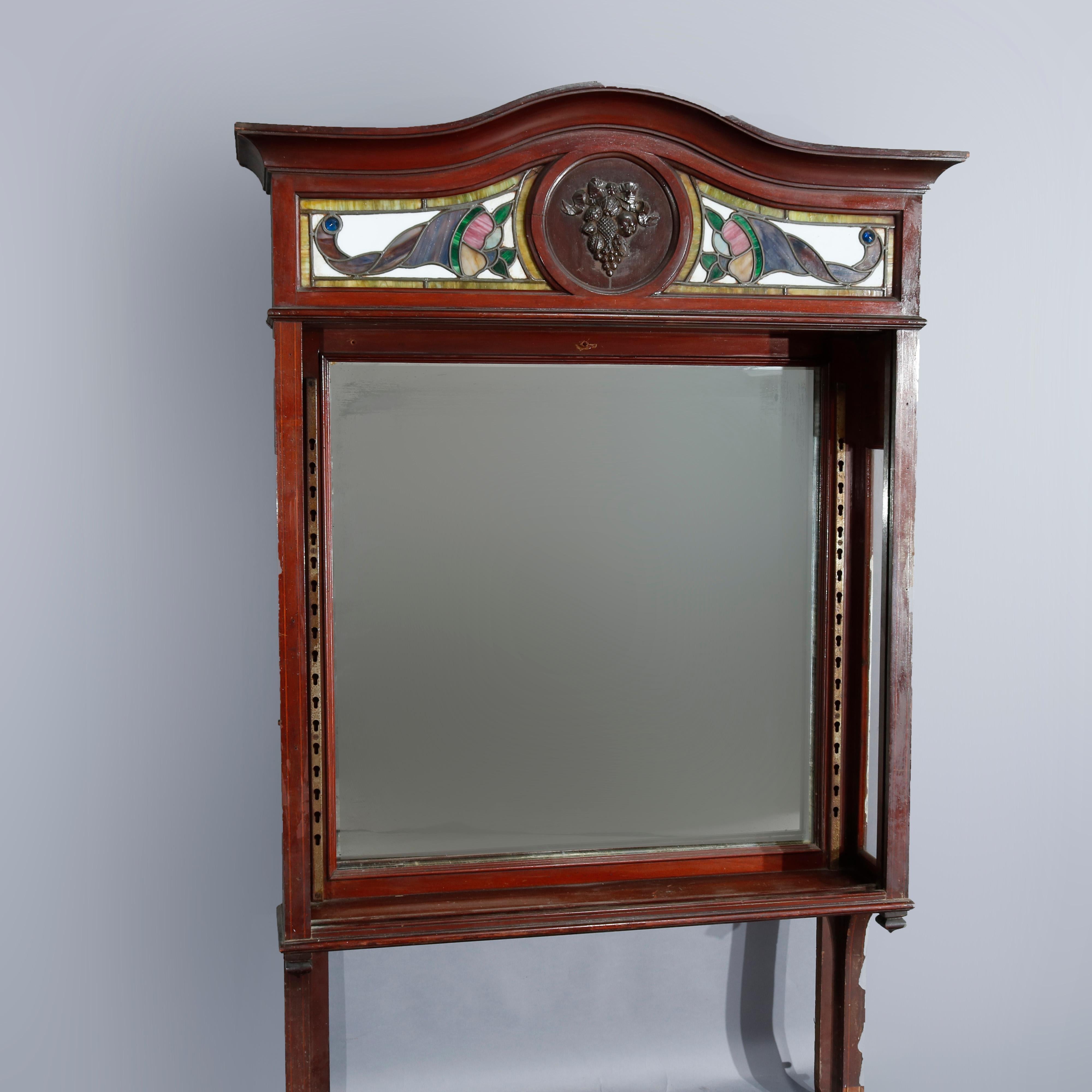 Antico bancone in mogano Arts & Crafts con cornucopia in vetro al piombo C1910 in vendita 3