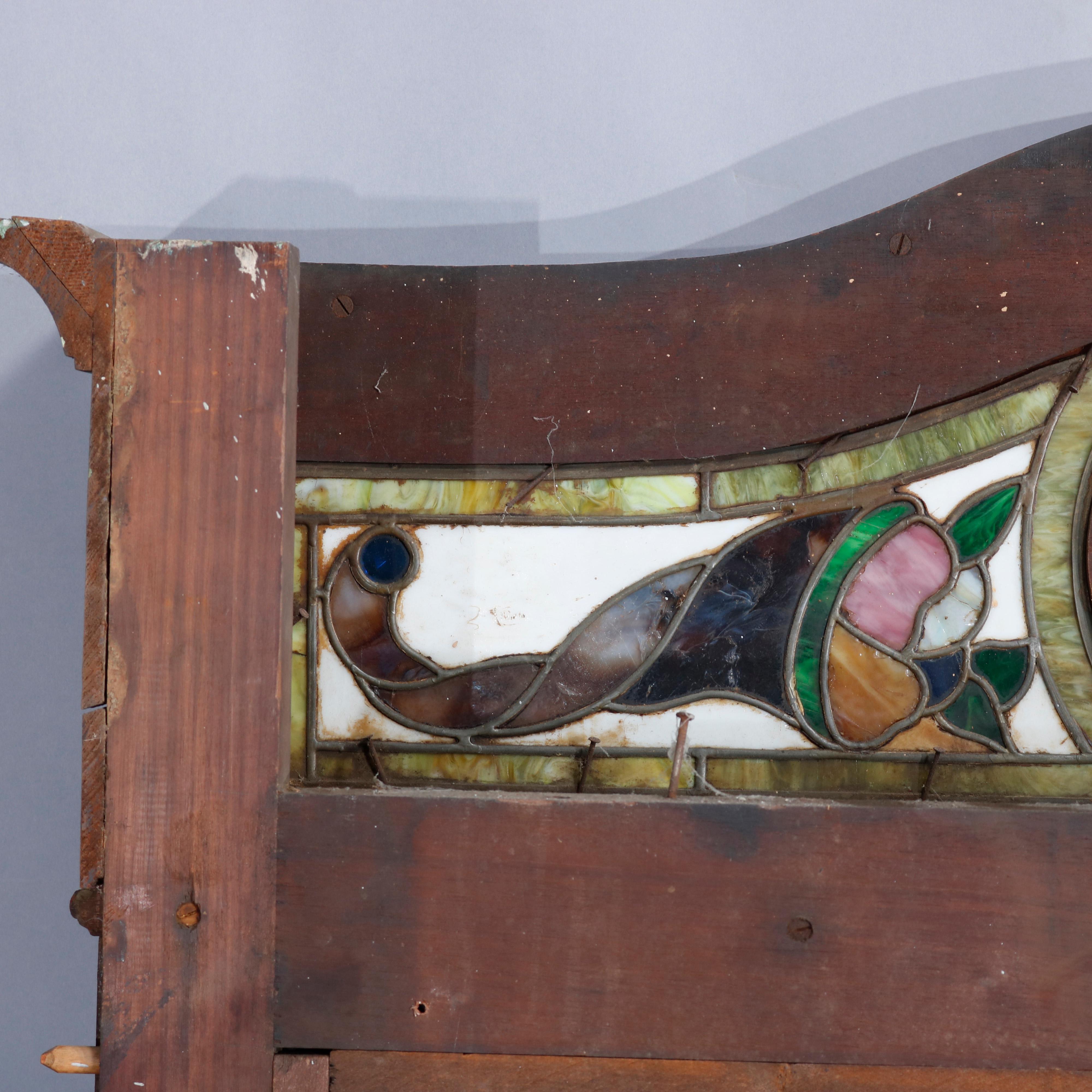 Antike Arts and Crafts-Bar aus Mahagoni mit verspiegelter Rückseite und Eimer aus Bleiglas (Geschnitzt) im Angebot
