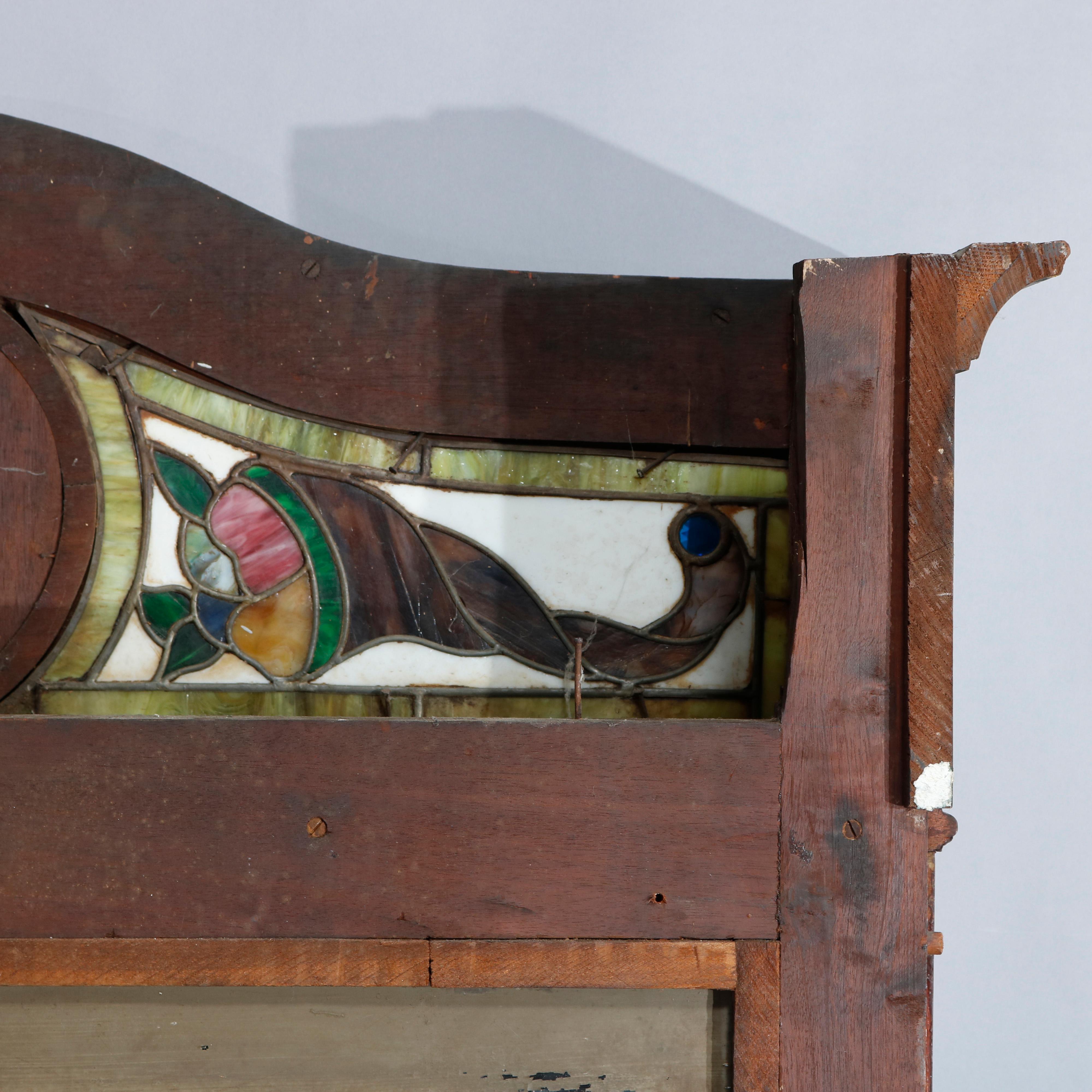 Antike Arts and Crafts-Bar aus Mahagoni mit verspiegelter Rückseite und Eimer aus Bleiglas im Zustand „Gut“ im Angebot in Big Flats, NY