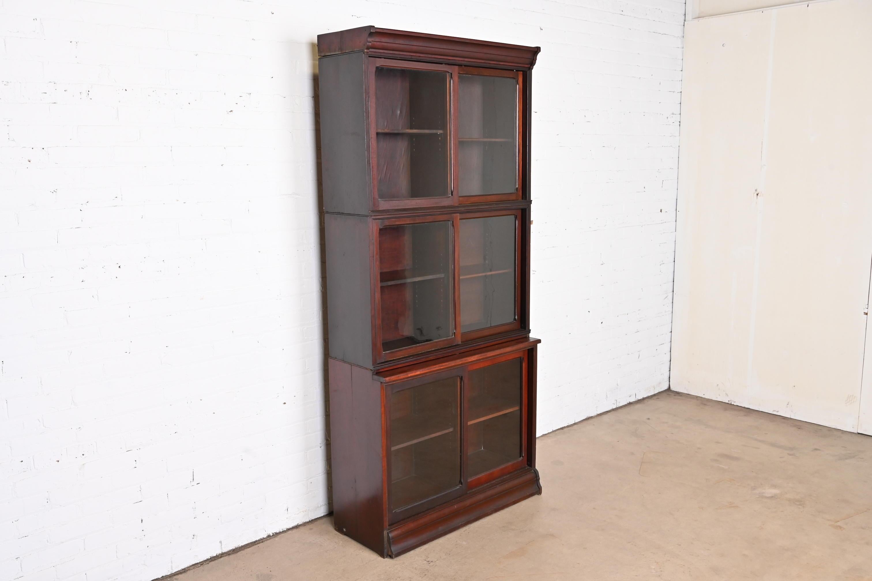American Antique Arts & Crafts Mahogany Stacking Barrister Bookcase by Danner, circa 1920