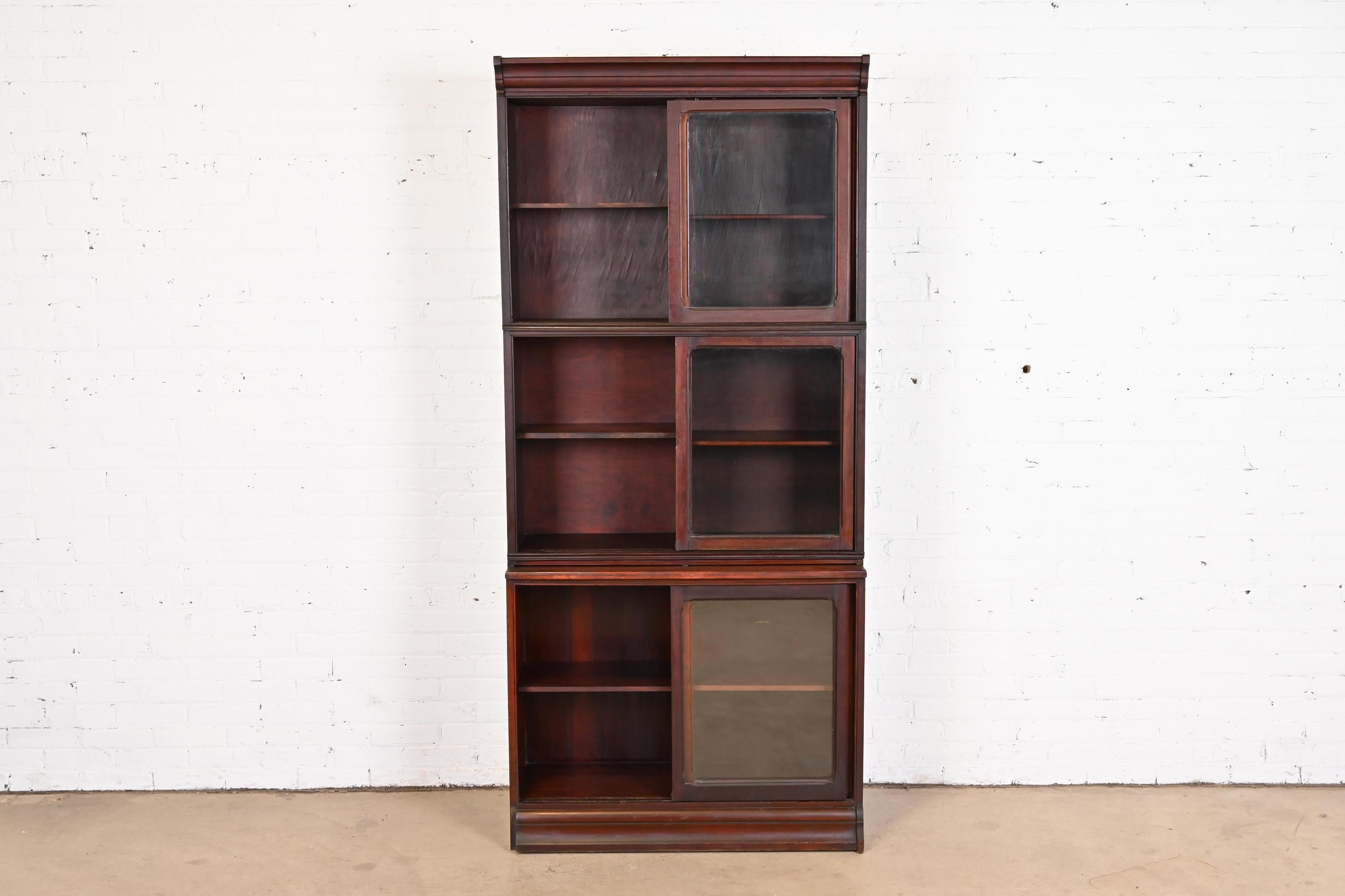 Antique Arts & Crafts Mahogany Stacking Barrister Bookcase by Danner, circa 1920 In Good Condition In South Bend, IN