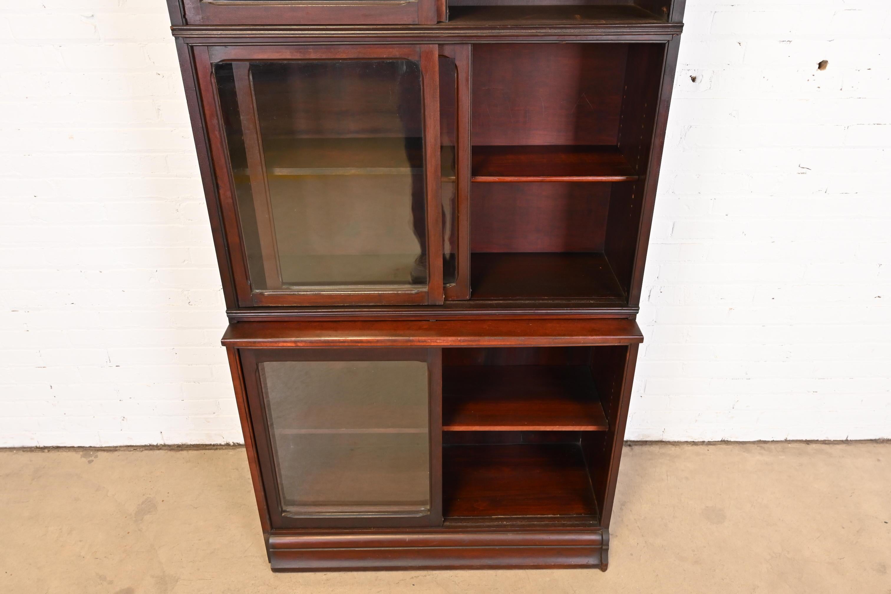 Glass Antique Arts & Crafts Mahogany Stacking Barrister Bookcase by Danner, circa 1920