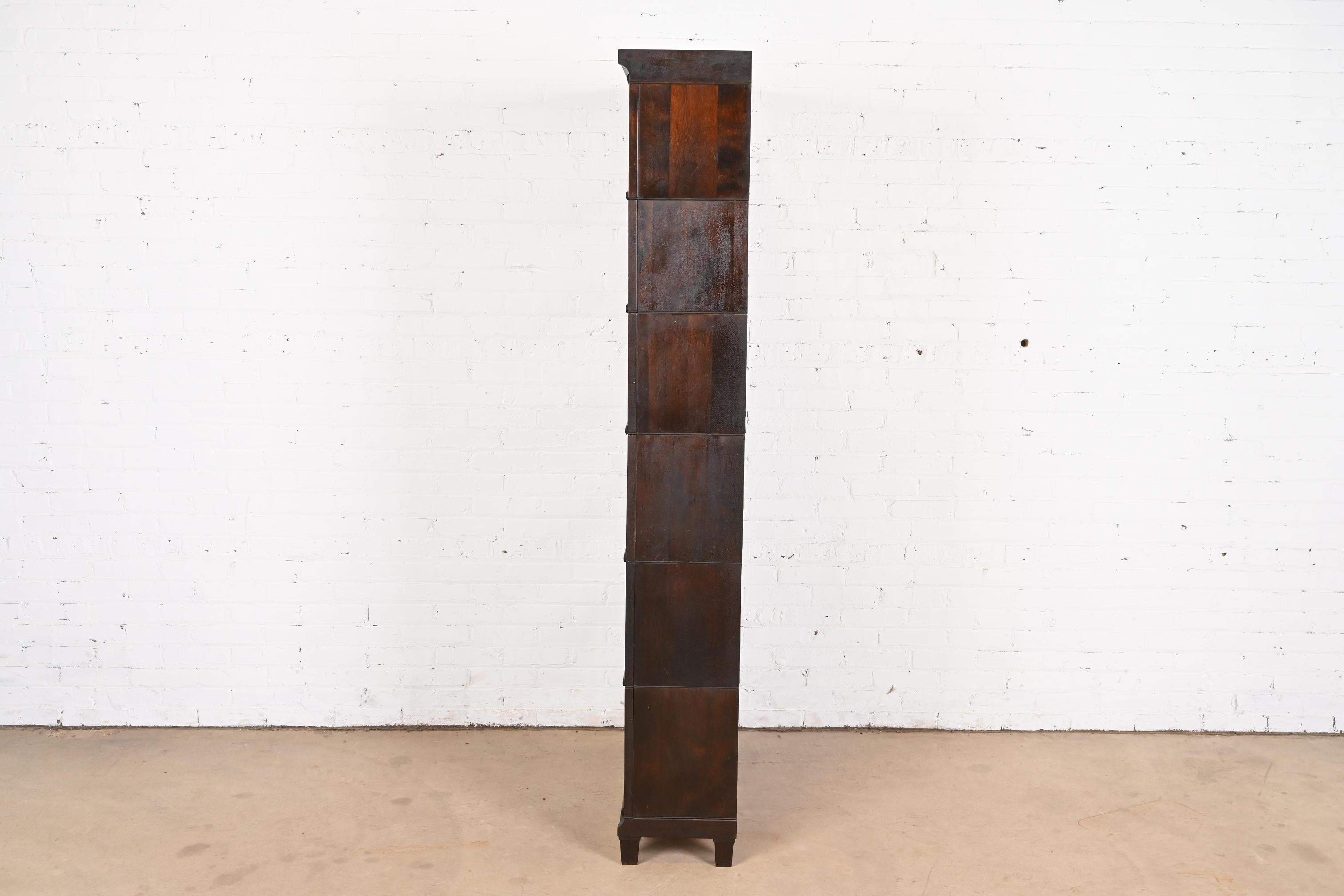 Brass Antique Arts & Crafts Mahogany Viking Six-Stack Barrister Bookcase, Circa 1900 For Sale