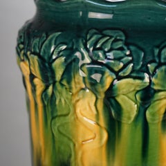 Arte Antiques Craft Majolica Floral Embossed Pottery Umbrella Stand C1900