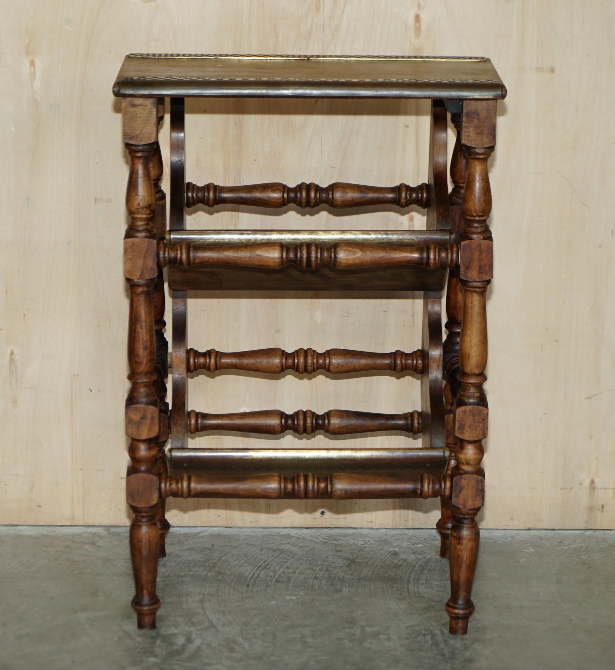 Table d'appoint antique Arts & Crafts Metamorphic Library Steps Ladder en laiton Tread 6